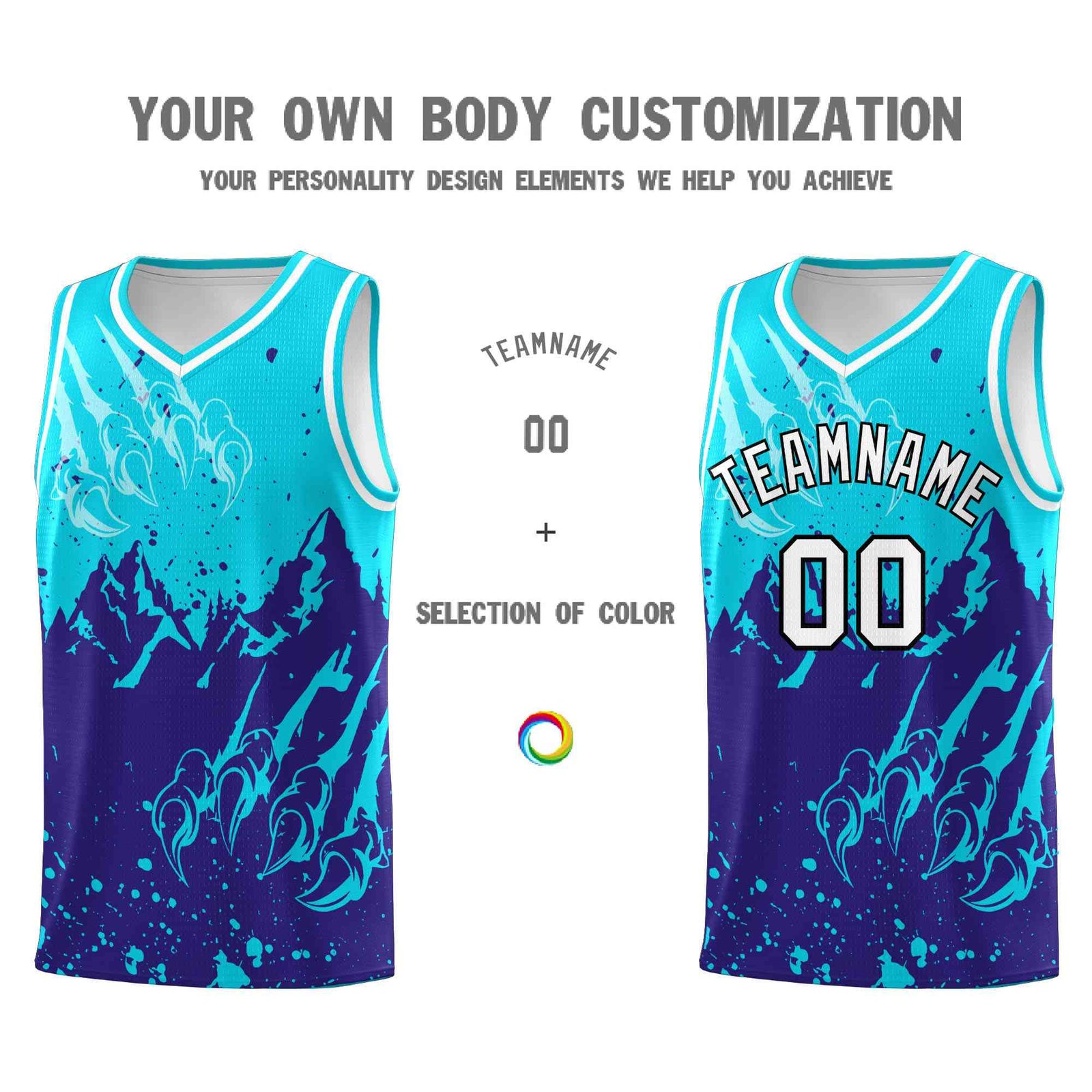 Custom Sky Blue Royal Snow Mountain Beast Pattern Sports Uniform Basketball Jersey