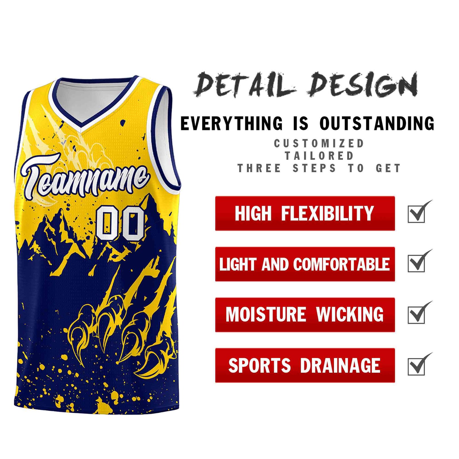 Custom Gold Navy Snow Mountain Beast Pattern Sports Uniform Basketball Jersey