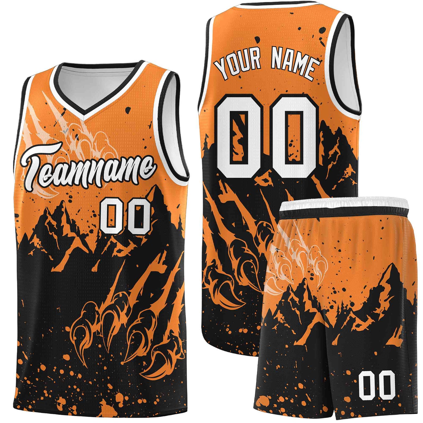 Custom Gold Orange Black Snow Mountain Beast Pattern Sports Uniform Basketball Jersey