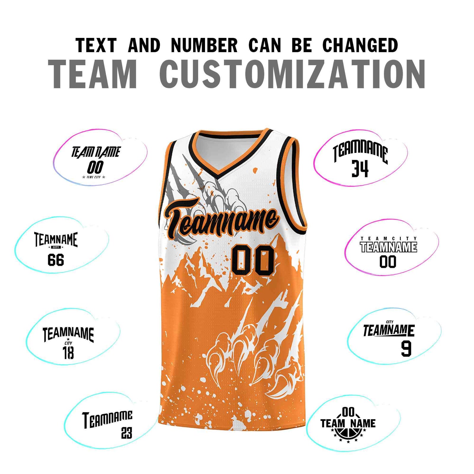 Custom White Gold Orange Snow Mountain Beast Pattern Sports Uniform Basketball Jersey