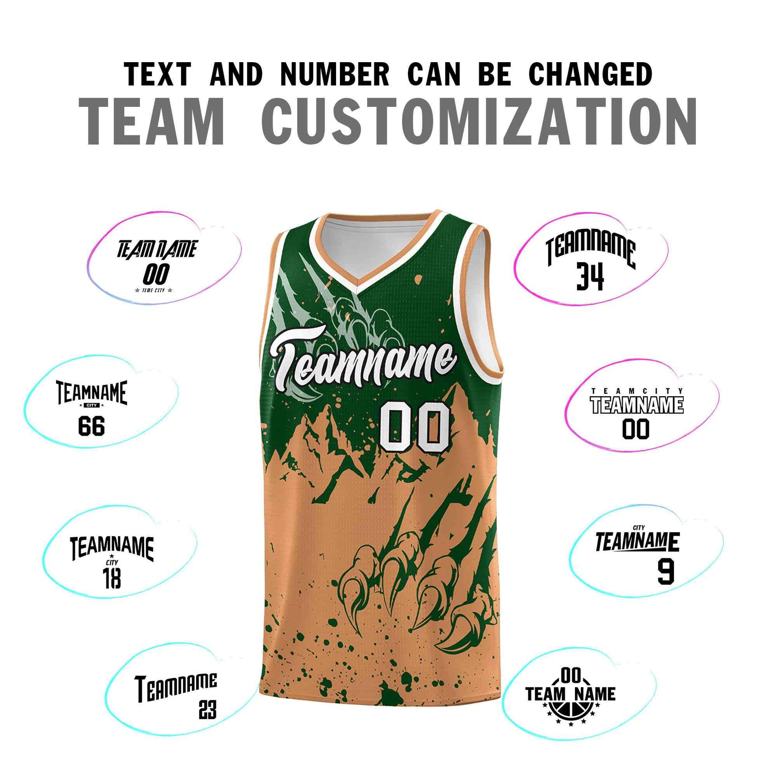 Custom Green Buckskin Brown Snow Mountain Beast Pattern Sports Uniform Basketball Jersey