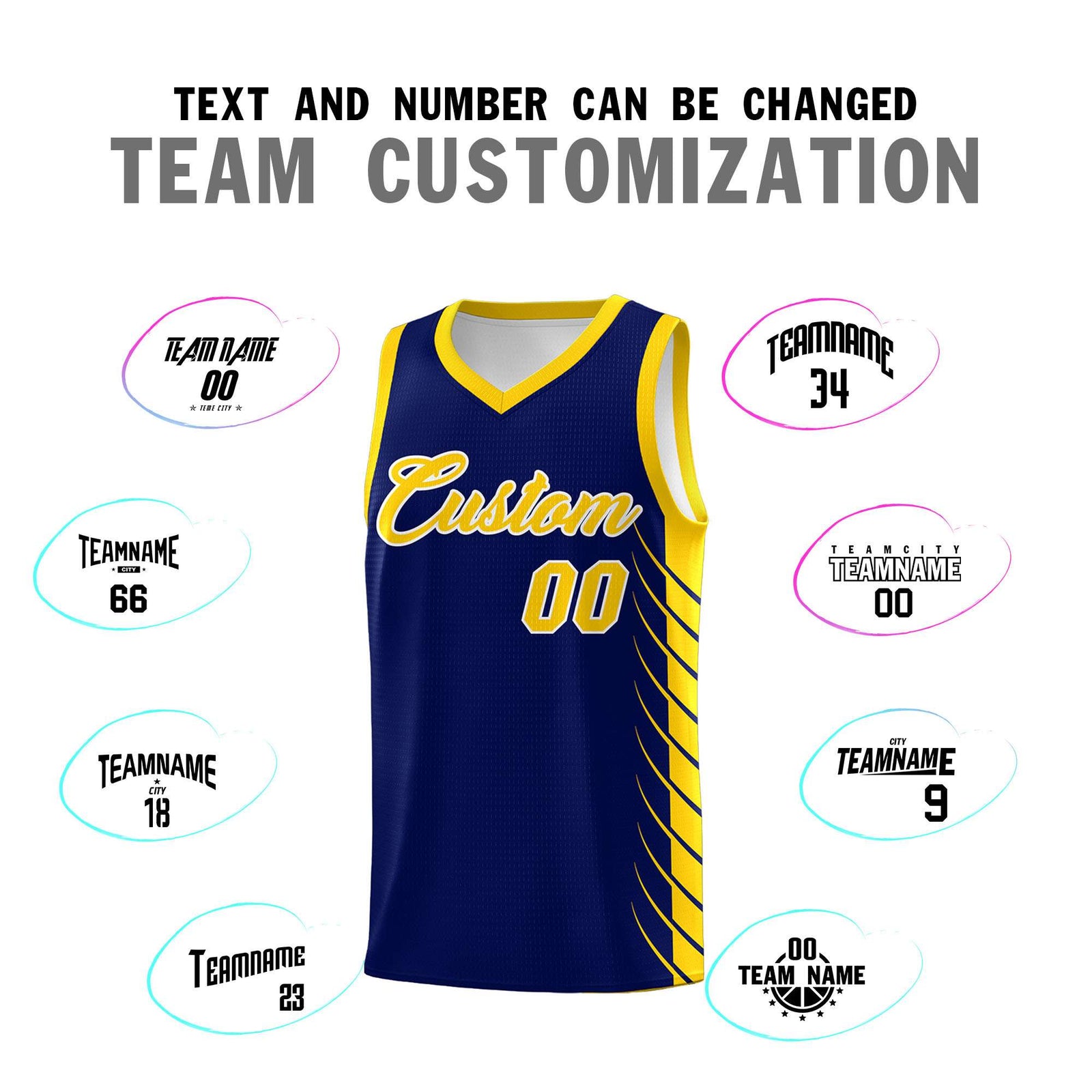 Custom Navy Gold Personalized Side Symmetrical Line Pattern Sports Uniform Basketball Jersey