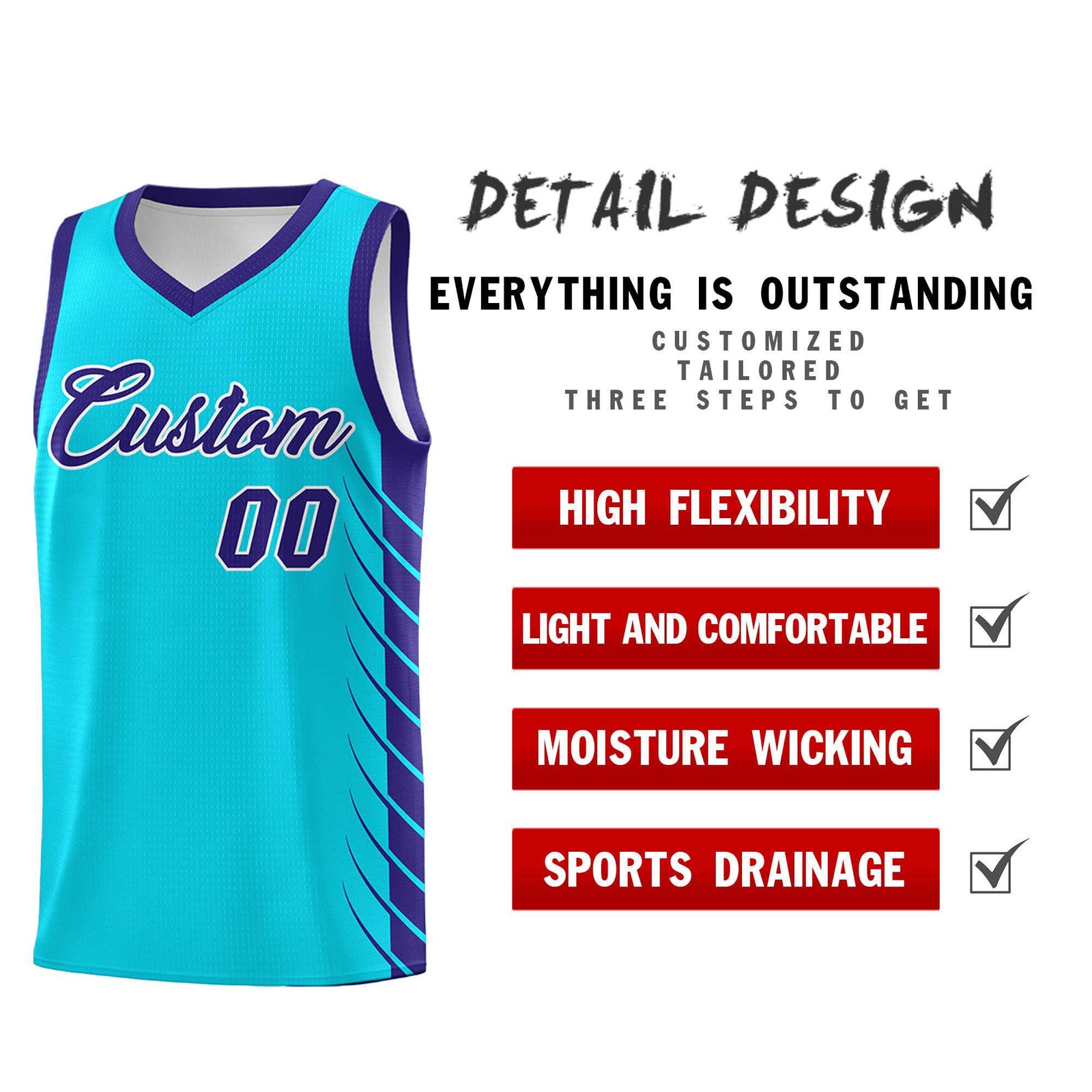 Custom Sky Blue Royal Personalized Side Symmetrical Line Pattern Sports Uniform Basketball Jersey