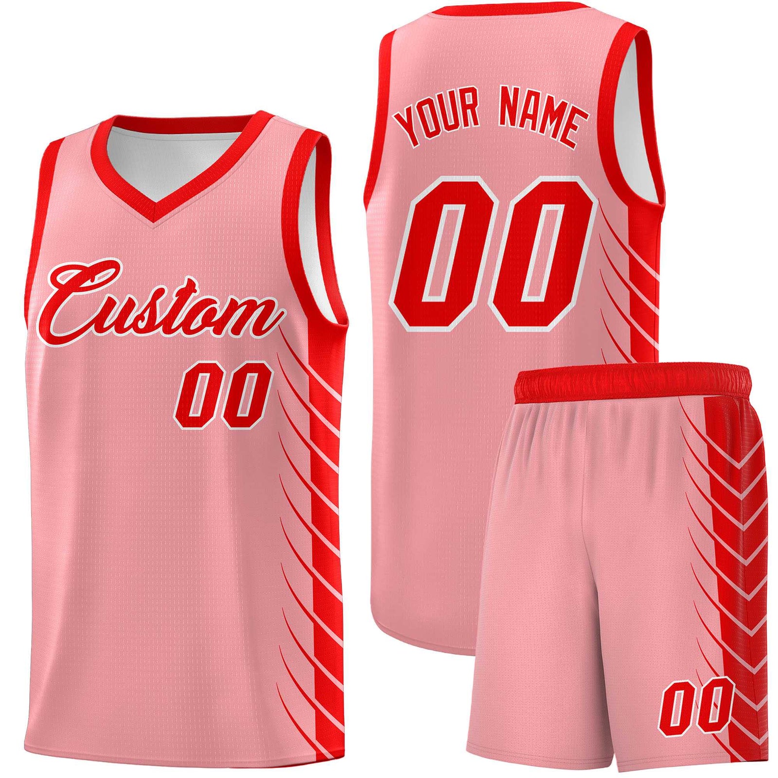 Custom Light Pink Light Red Personalized Side Symmetrical Line Pattern Sports Uniform Basketball Jersey