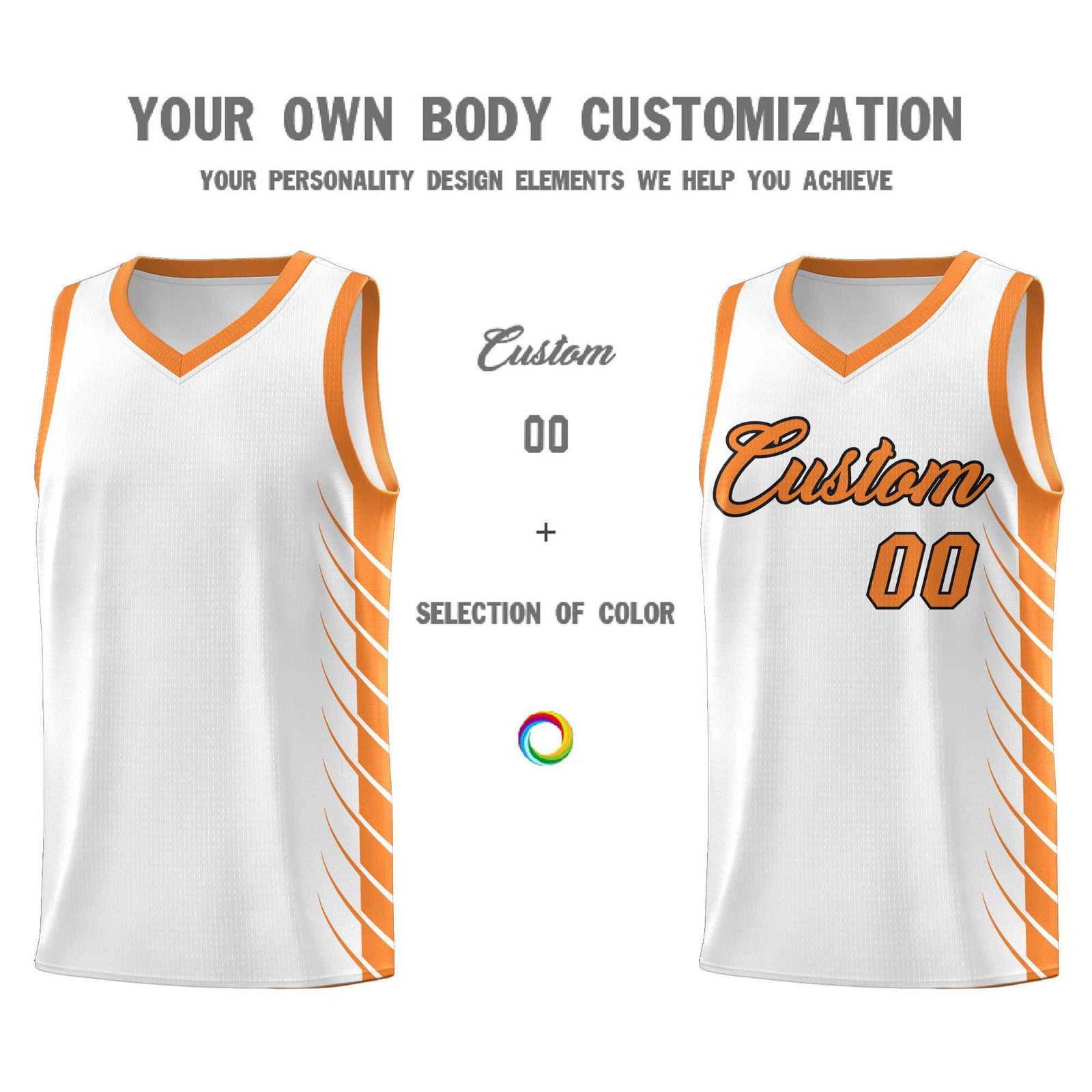 Custom White Gold Orange Personalized Side Symmetrical Line Pattern Sports Uniform Basketball Jersey