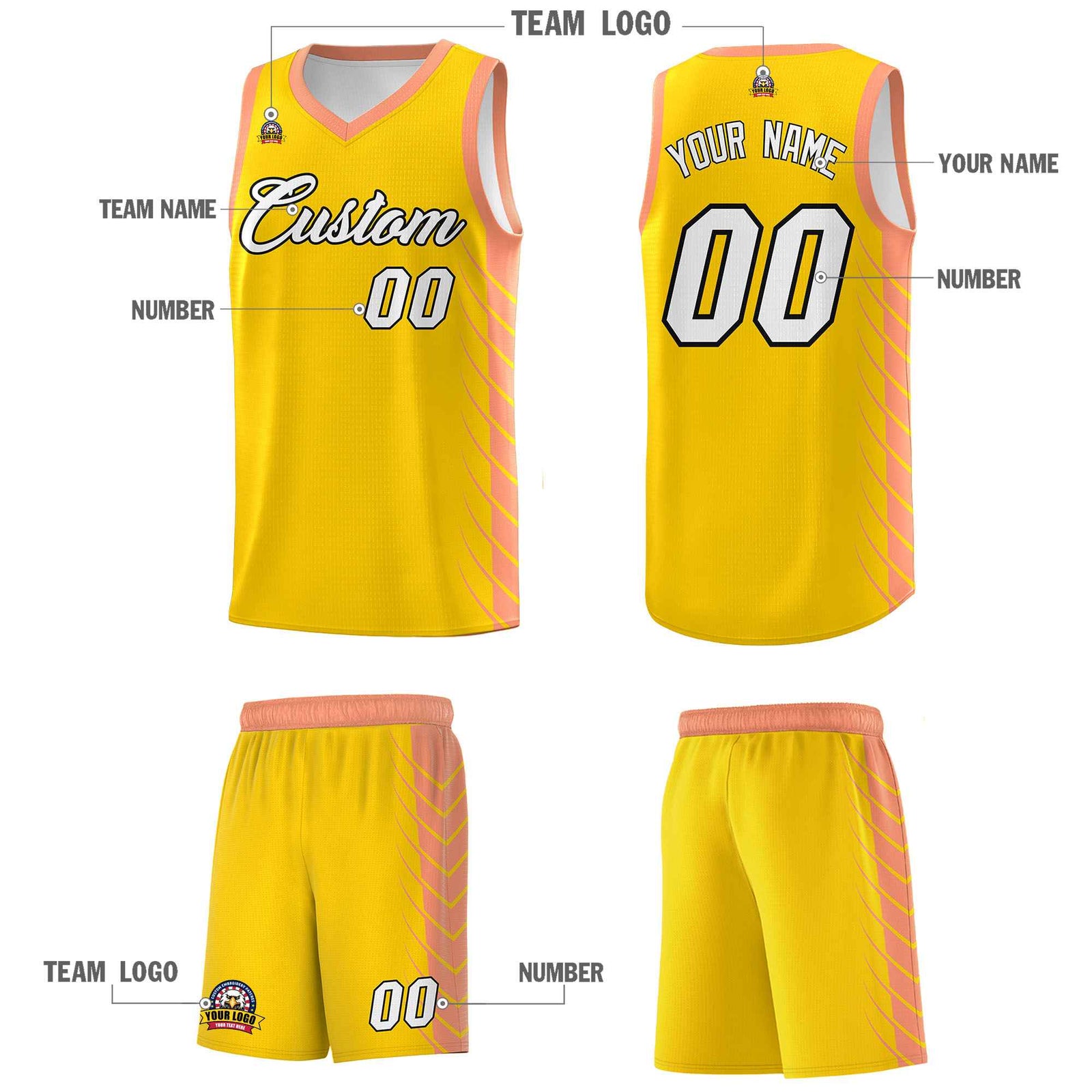 Custom Gold Light Orange Personalized Side Symmetrical Line Pattern Sports Uniform Basketball Jersey