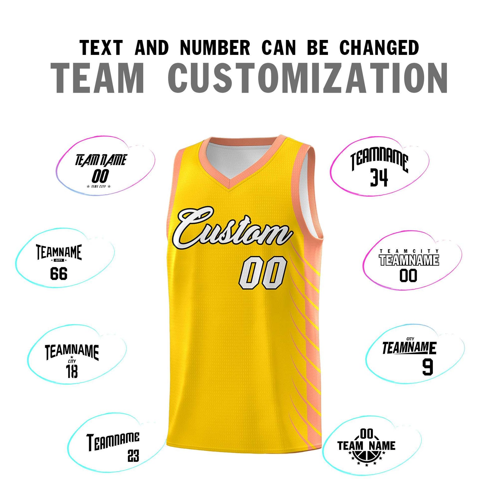 Custom Gold Light Orange Personalized Side Symmetrical Line Pattern Sports Uniform Basketball Jersey