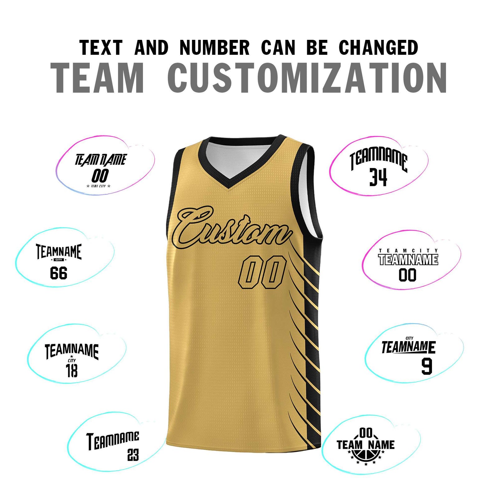 Custom Old Gold Black Personalized Side Symmetrical Line Pattern Sports Uniform Basketball Jersey