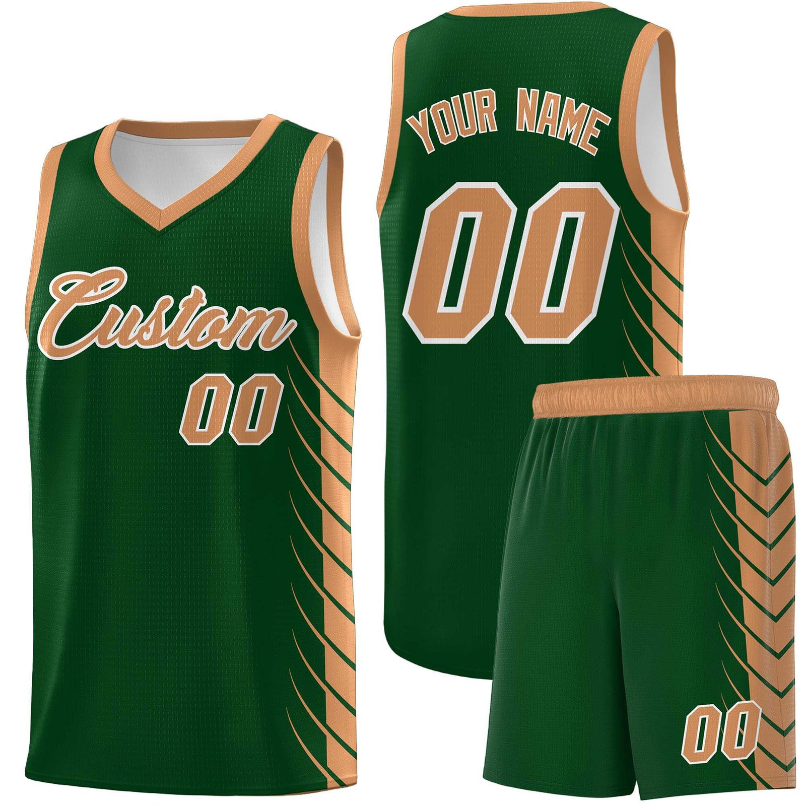 Custom Green Buckskin Brown Personalized Side Symmetrical Line Pattern Sports Uniform Basketball Jersey