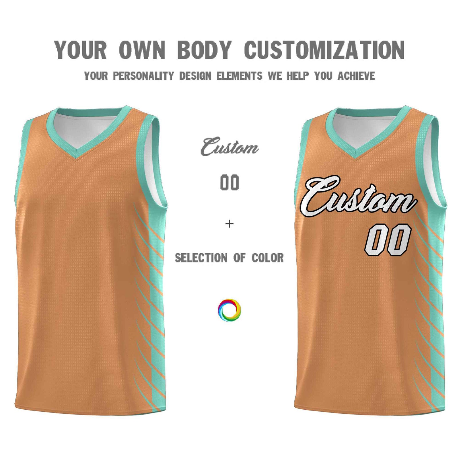 Custom Buckskin Brown Bright Green Personalized Side Symmetrical Line Pattern Sports Uniform Basketball Jersey