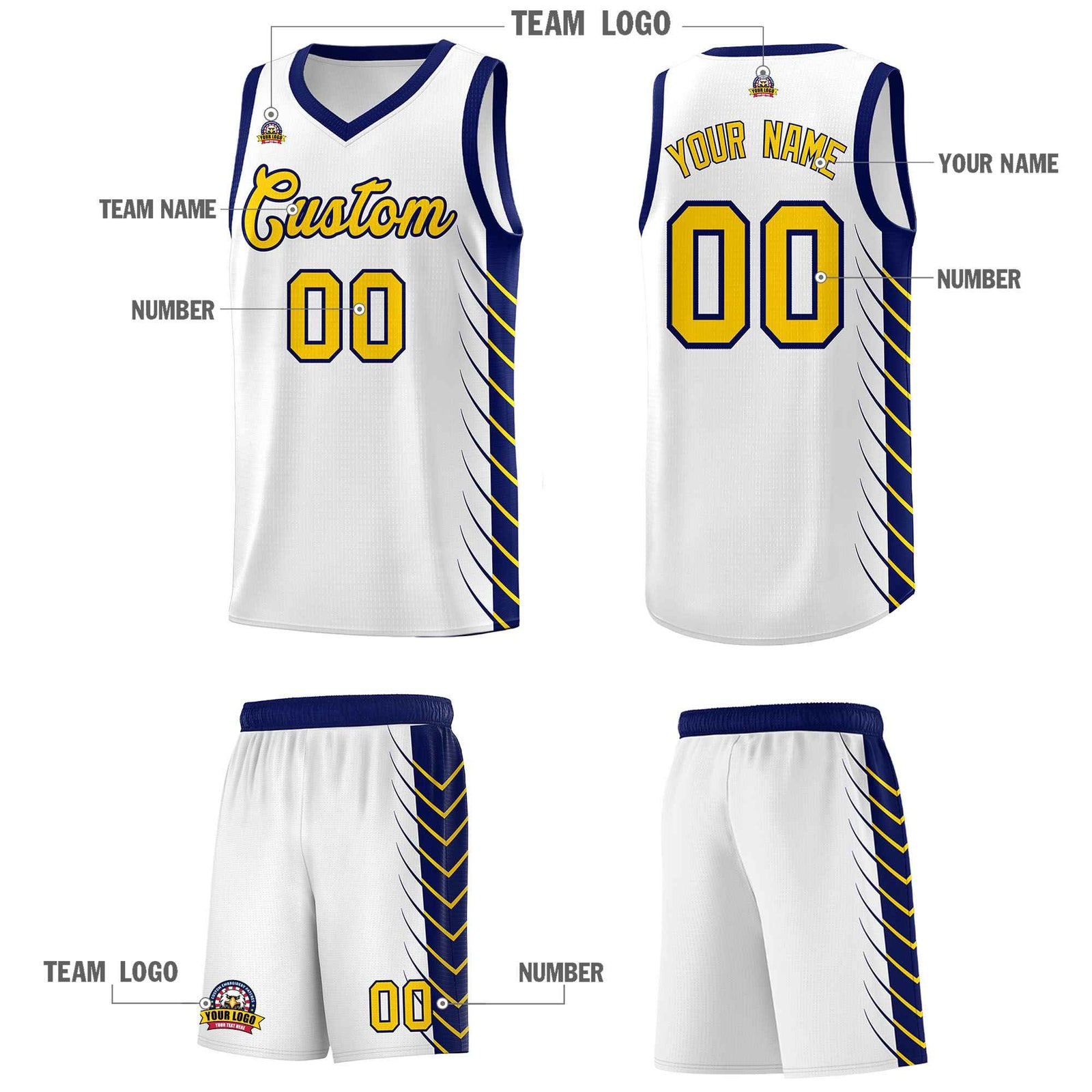 Custom White Navy Personalized Side Symmetrical Line Pattern Sports Uniform Basketball Jersey| KXKSHOP