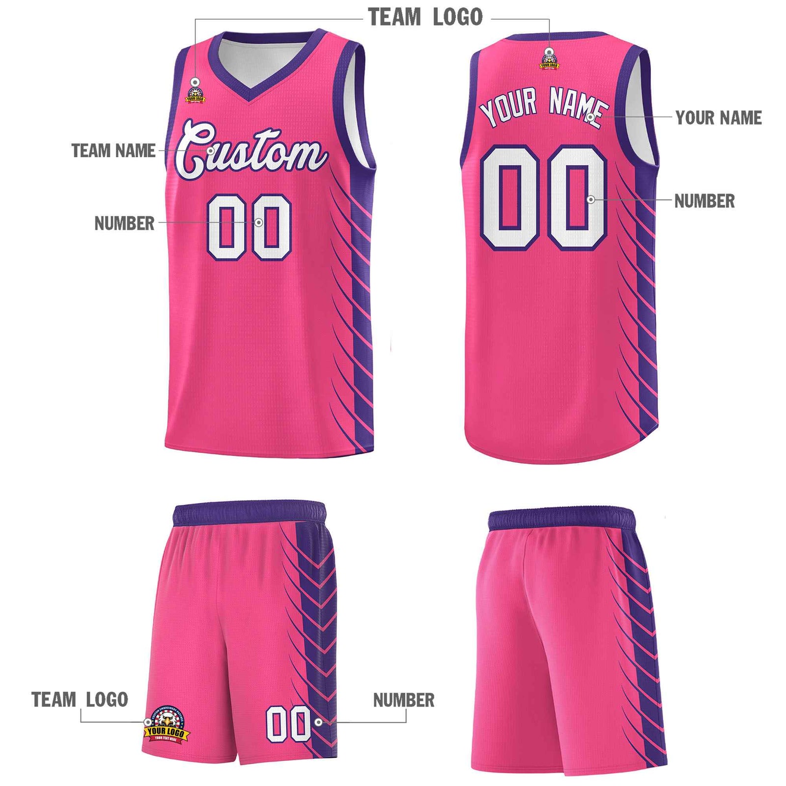Custom Pink Purple Personalized Side Symmetrical Line Pattern Sports Uniform Basketball Jersey| KXKSHOP