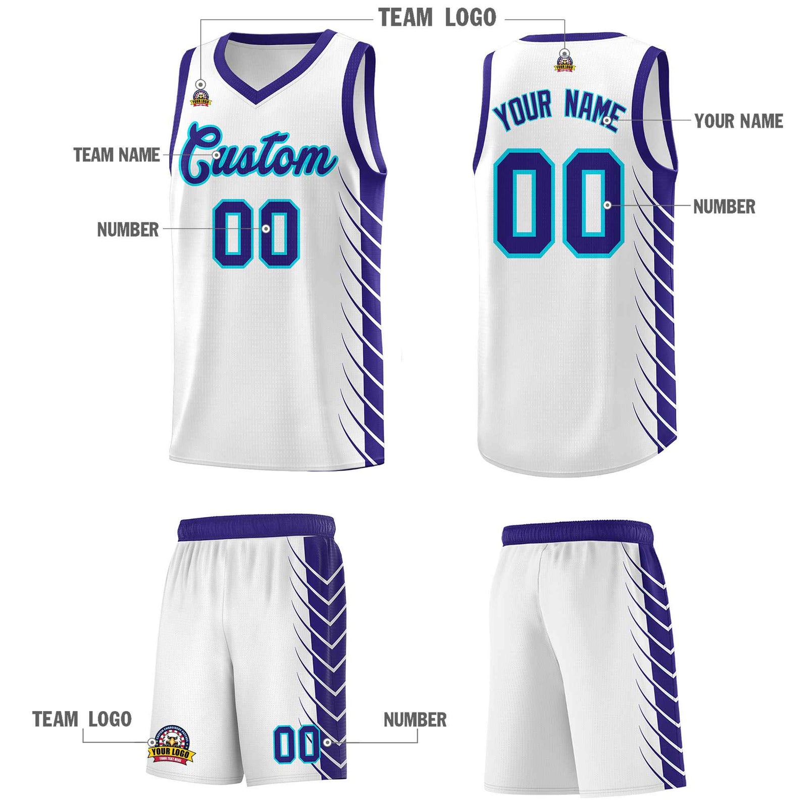 Custom White Royal Personalized Side Symmetrical Line Pattern Sports Uniform Basketball Jersey| KXKSHOP