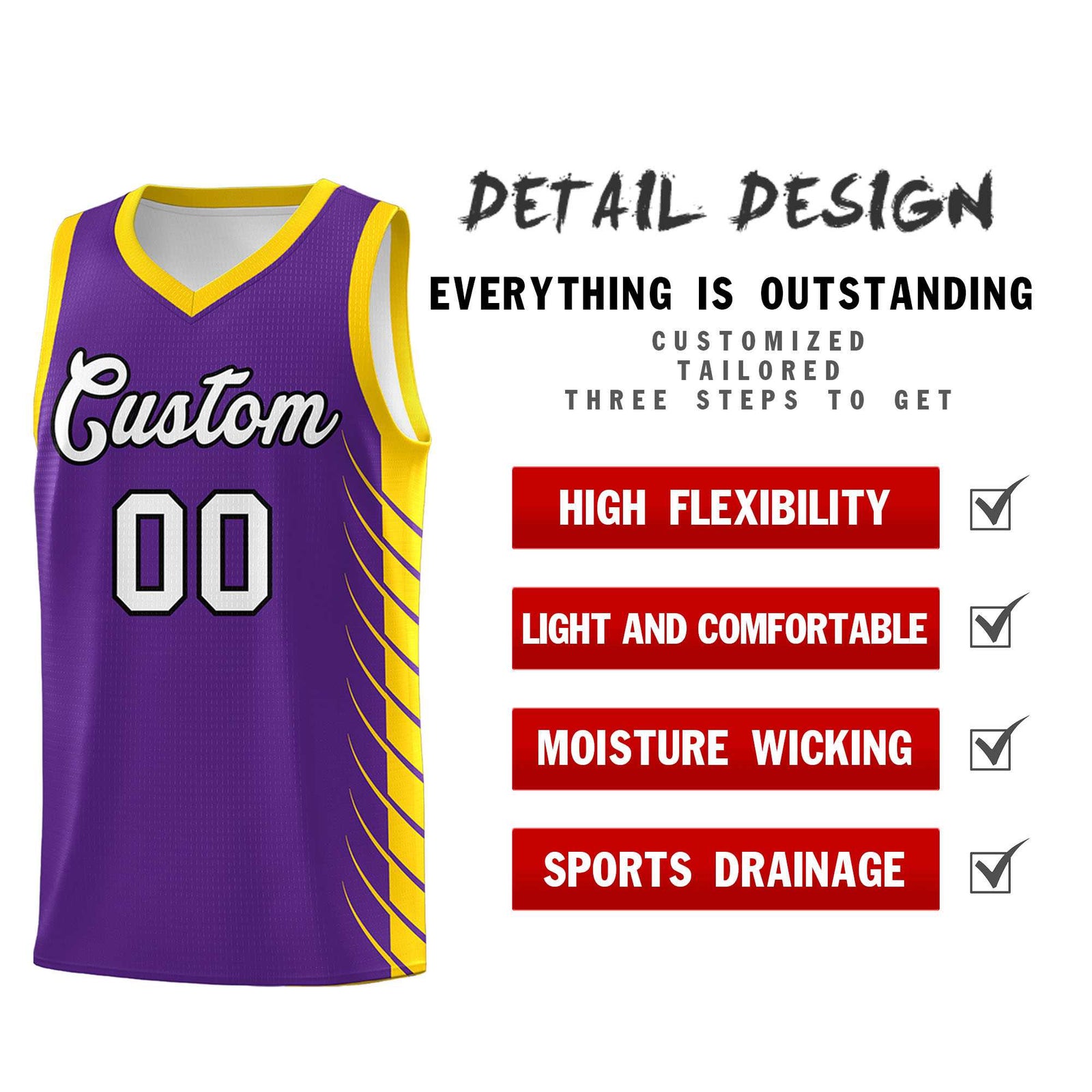 Custom Purple Gold Personalized Side Symmetrical Line Pattern Sports Uniform Basketball Jersey| KXKSHOP