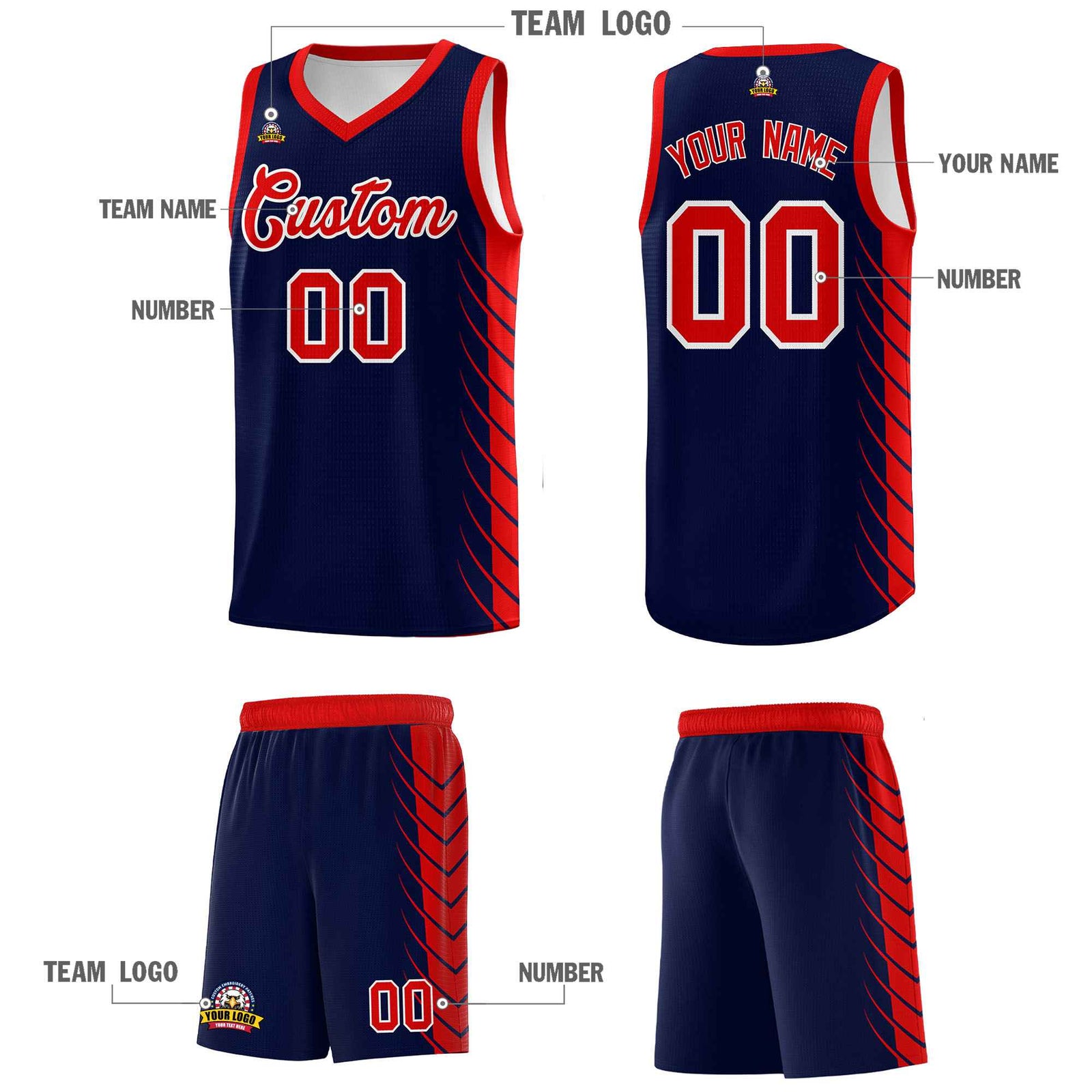 Custom Navy Red Personalized Side Symmetrical Line Pattern Sports Uniform Basketball Jersey| KXKSHOP