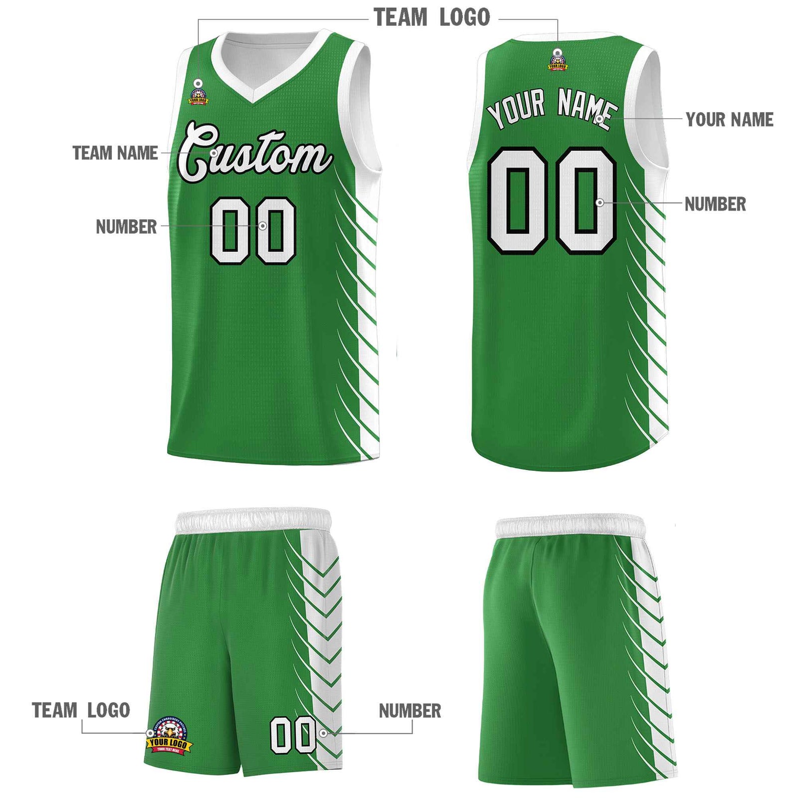 Custom Kelly Green White Personalized Side Symmetrical Line Pattern Sports Uniform Basketball Jersey| KXKSHOP