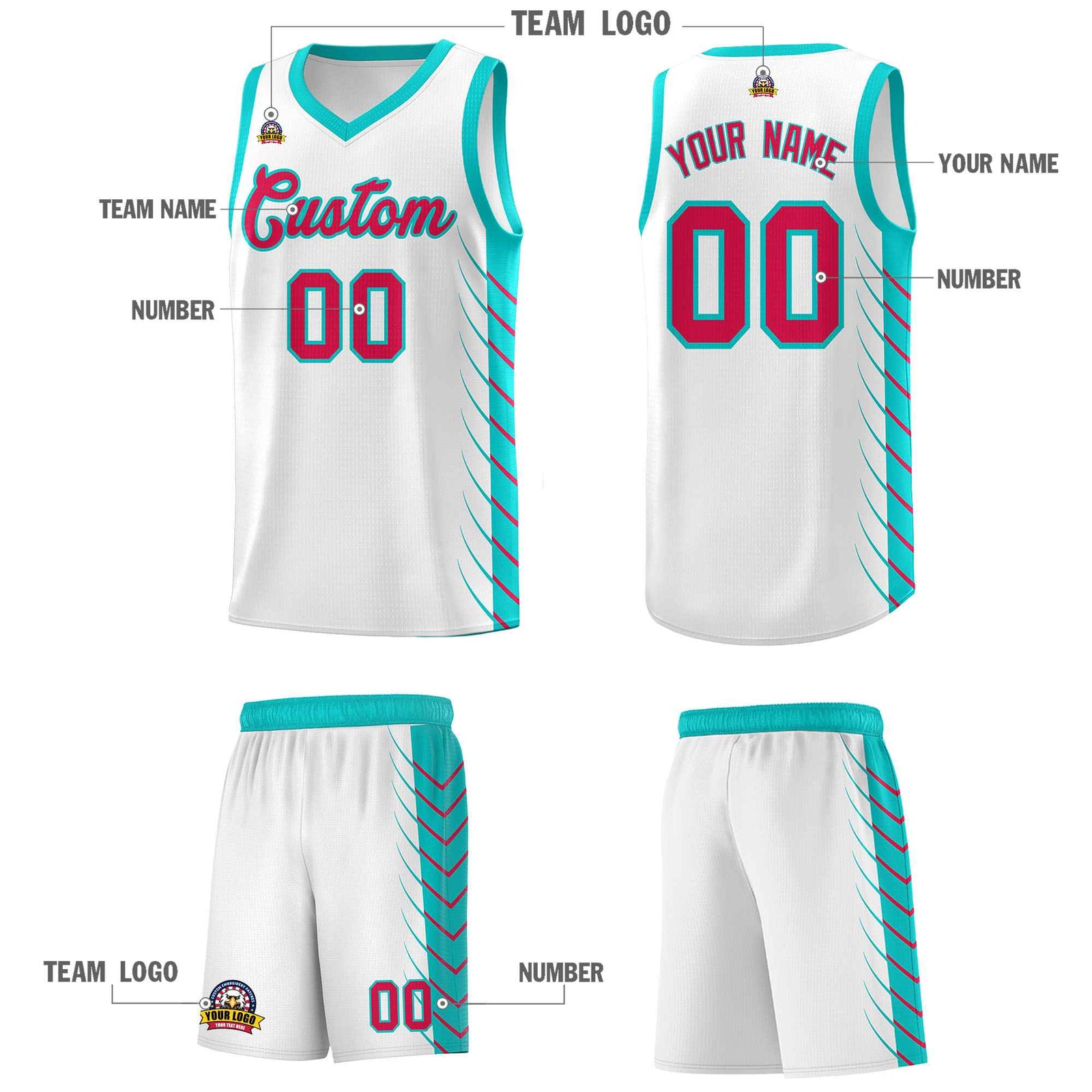Custom White Aqua Personalized Side Symmetrical Line Pattern Sports Uniform Basketball Jersey| KXKSHOP