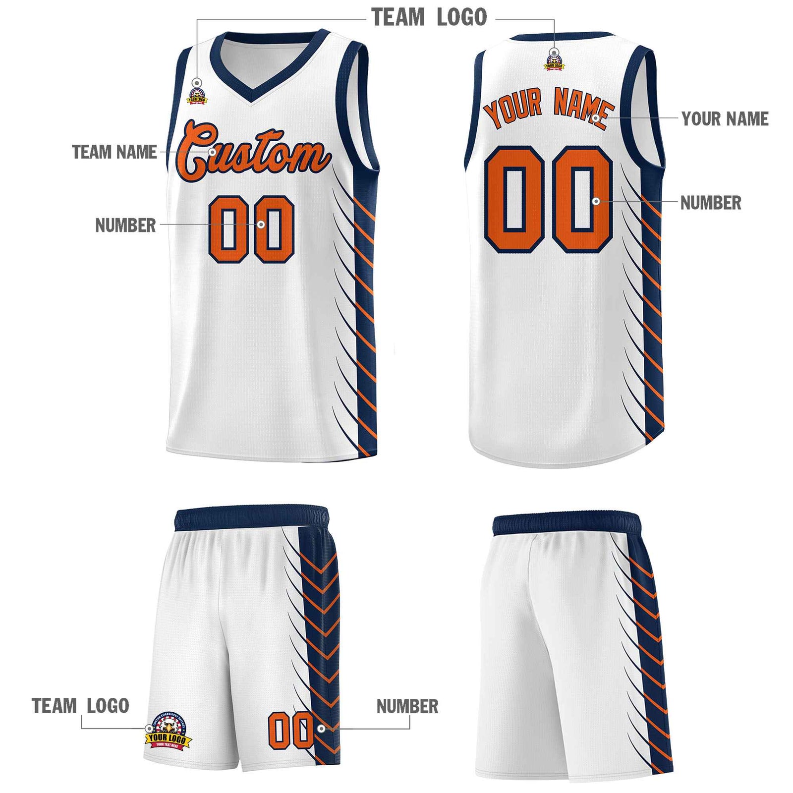 Custom White Navy Personalized Side Symmetrical Line Pattern Sports Uniform Basketball Jersey| KXKSHOP