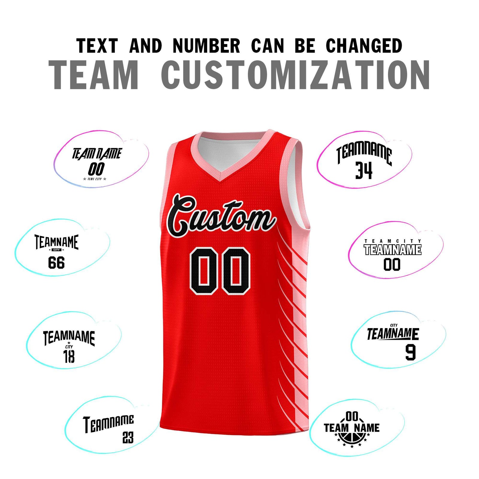 Custom Light Red Light Pink Personalized Side Symmetrical Line Pattern Sports Uniform Basketball Jersey| KXKSHOP