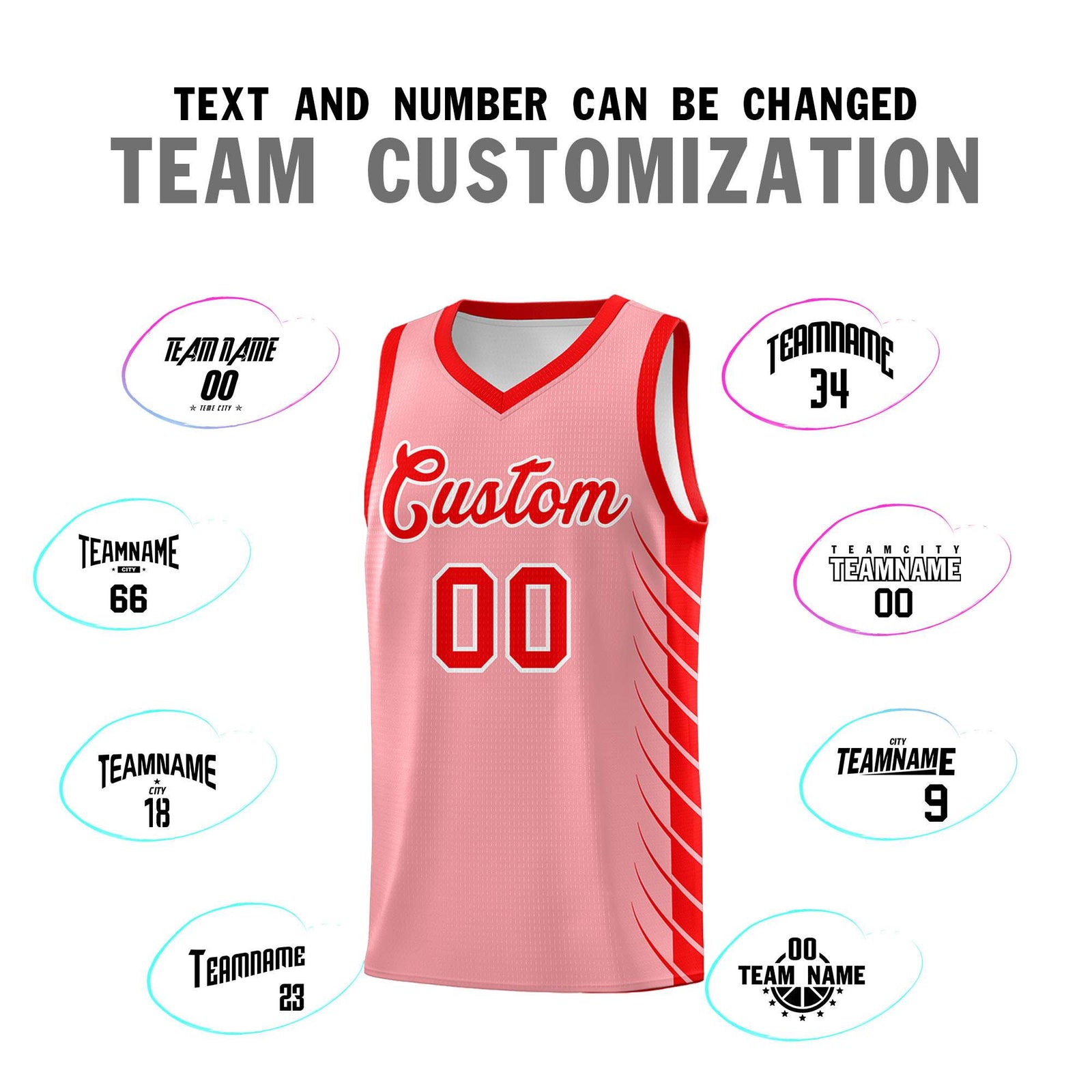 Custom Light Pink Light Red Personalized Side Symmetrical Line Pattern Sports Uniform Basketball Jersey| KXKSHOP