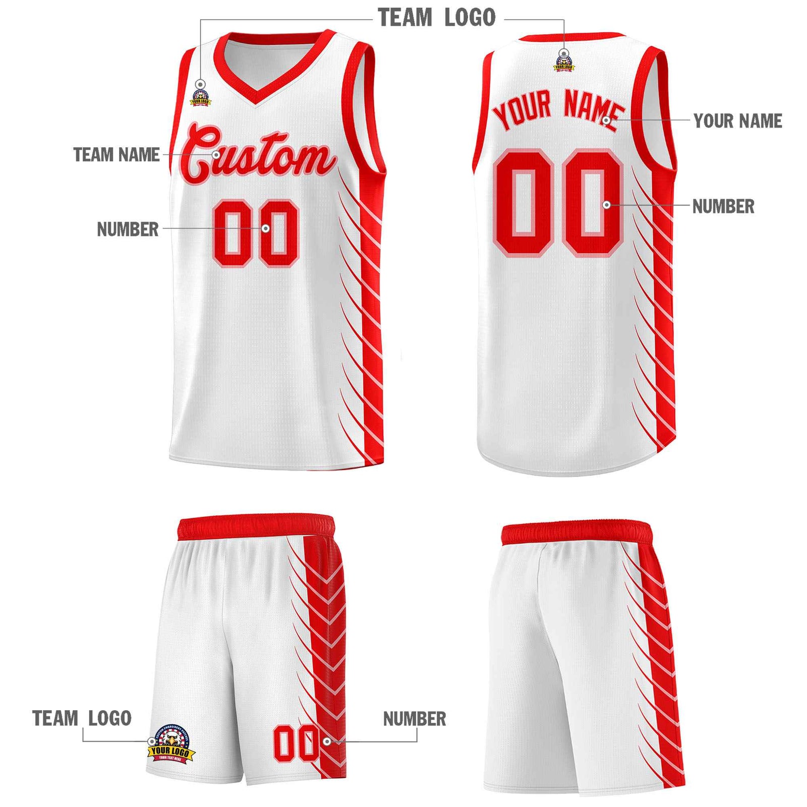 Custom White Light Red Personalized Side Symmetrical Line Pattern Sports Uniform Basketball Jersey