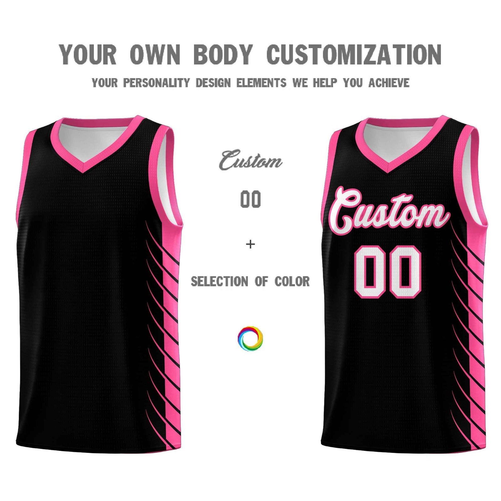 Custom Black Pink Personalized Side Symmetrical Line Pattern Sports Uniform Basketball Jersey| KXKSHOP