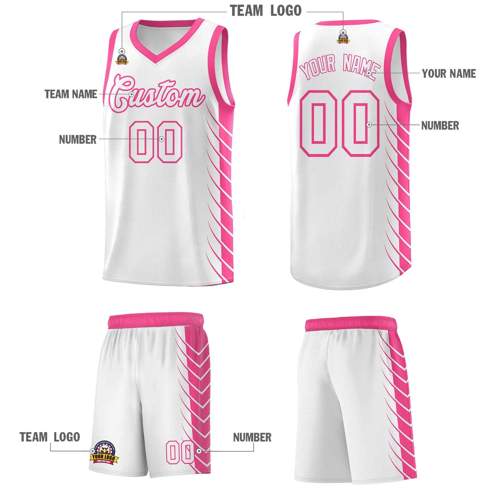 Custom White Pink Personalized Side Symmetrical Line Pattern Sports Uniform Basketball Jersey| KXKSHOP