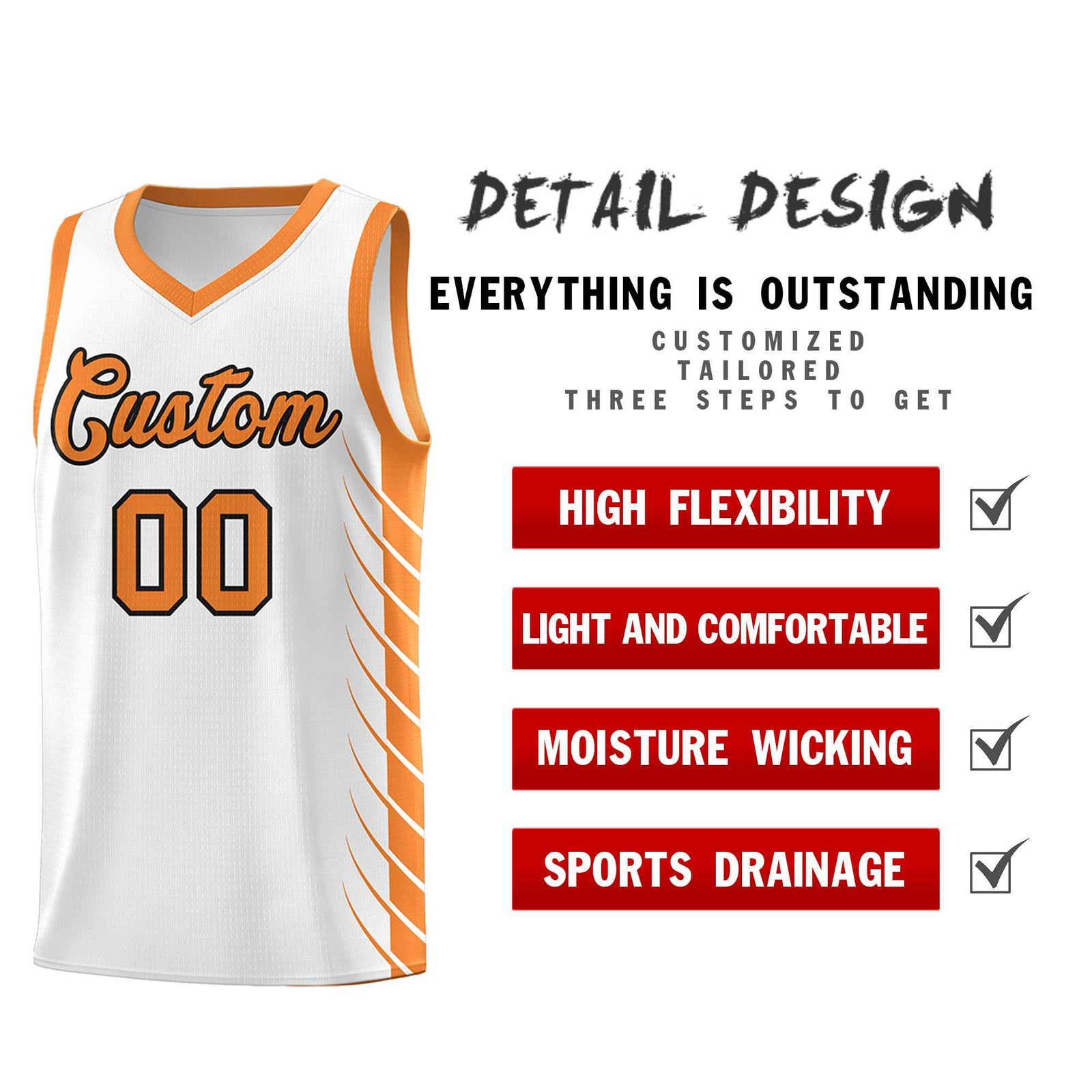Custom White Gold Orange Personalized Side Symmetrical Line Pattern Sports Uniform Basketball Jersey| KXKSHOP