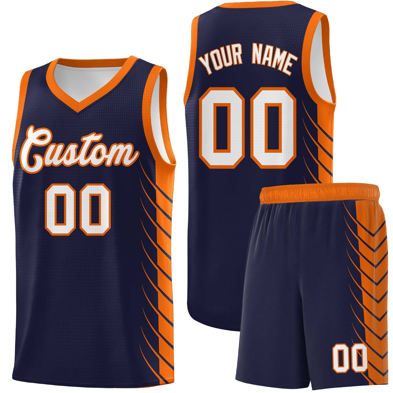Custom Navy Orange Personalized Side Symmetrical Line Pattern Sports Uniform Basketball Jersey| KXKSHOP