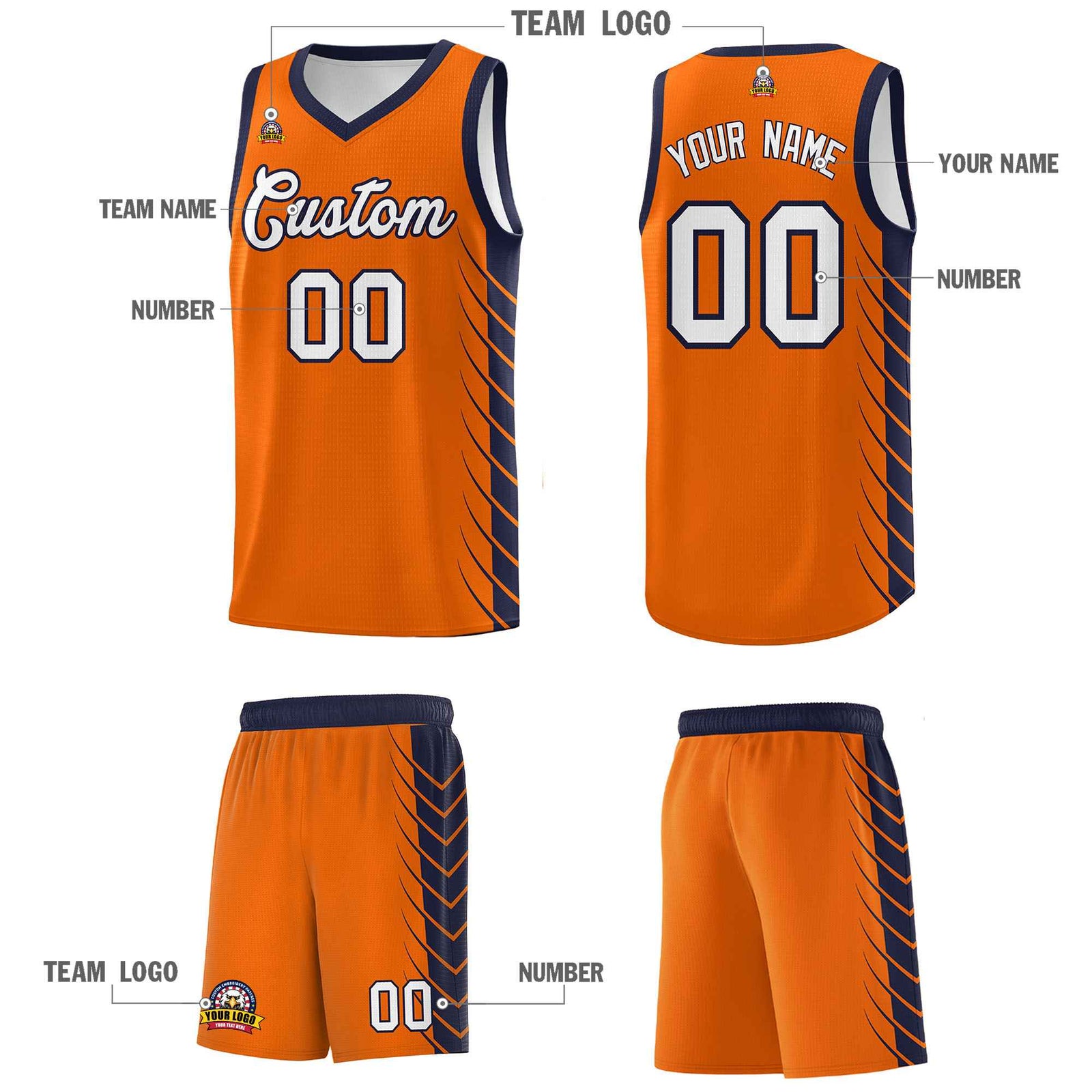 Custom Orange Navy Personalized Side Symmetrical Line Pattern Sports Uniform Basketball Jersey| KXKSHOP