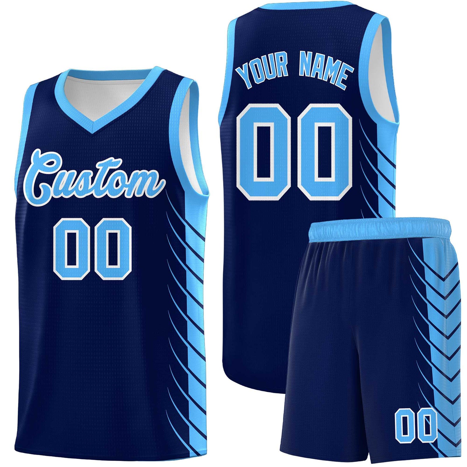 Custom Navy Powder Blue Personalized Side Symmetrical Line Pattern Sports Uniform Basketball Jersey| KXKSHOP