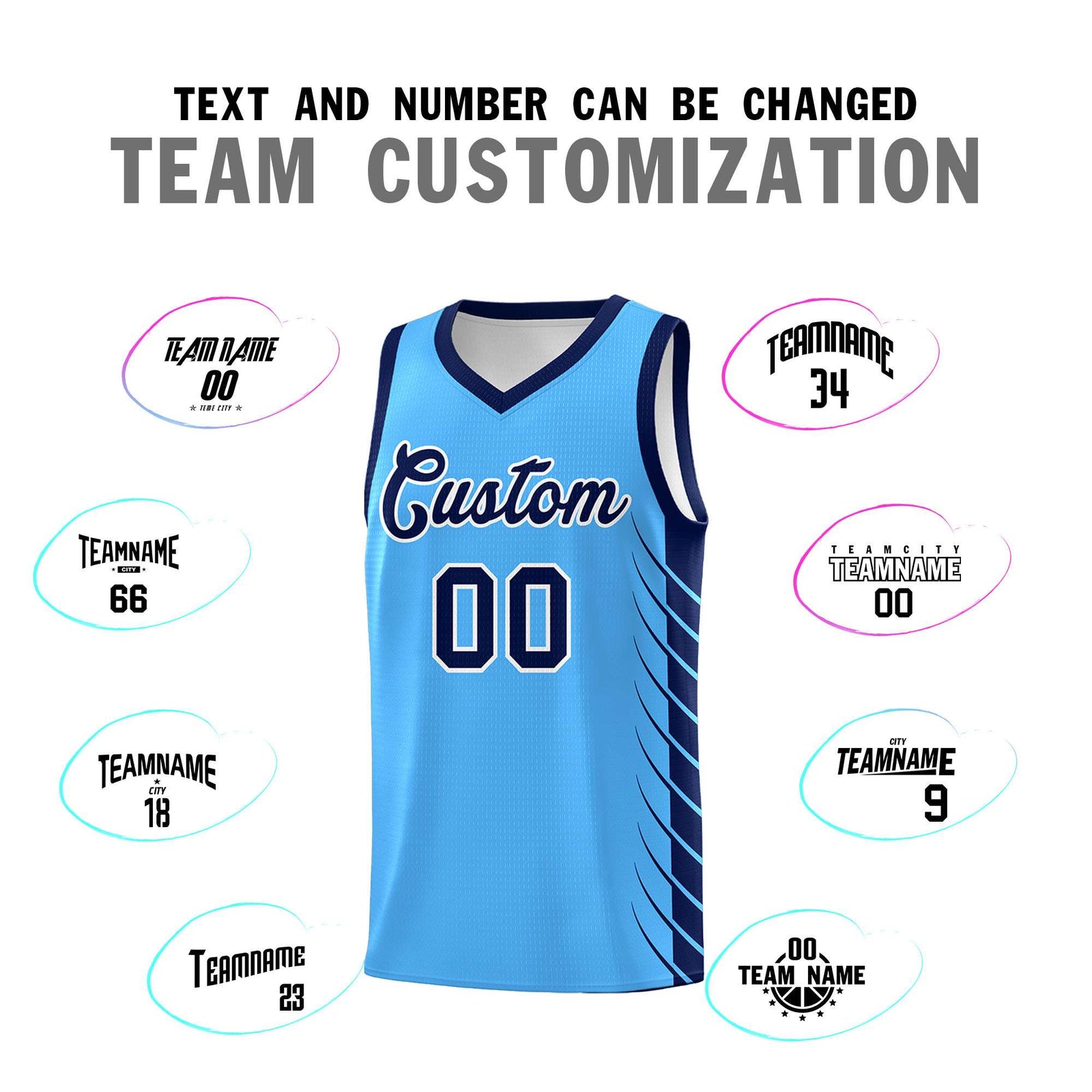 Custom Powder Blue Navy Personalized Side Symmetrical Line Pattern Sports Uniform Basketball Jersey| KXKSHOP