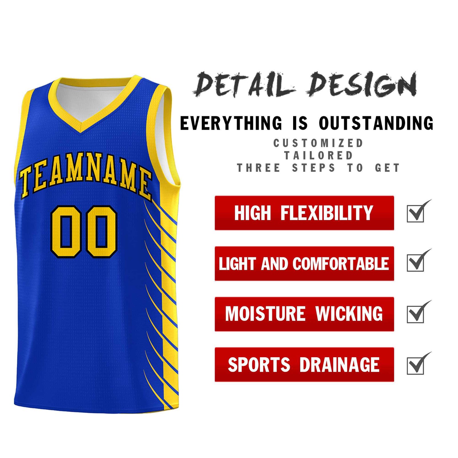 Custom Royal Gold Personalized Side Symmetrical Line Pattern Sports Uniform Basketball Jersey