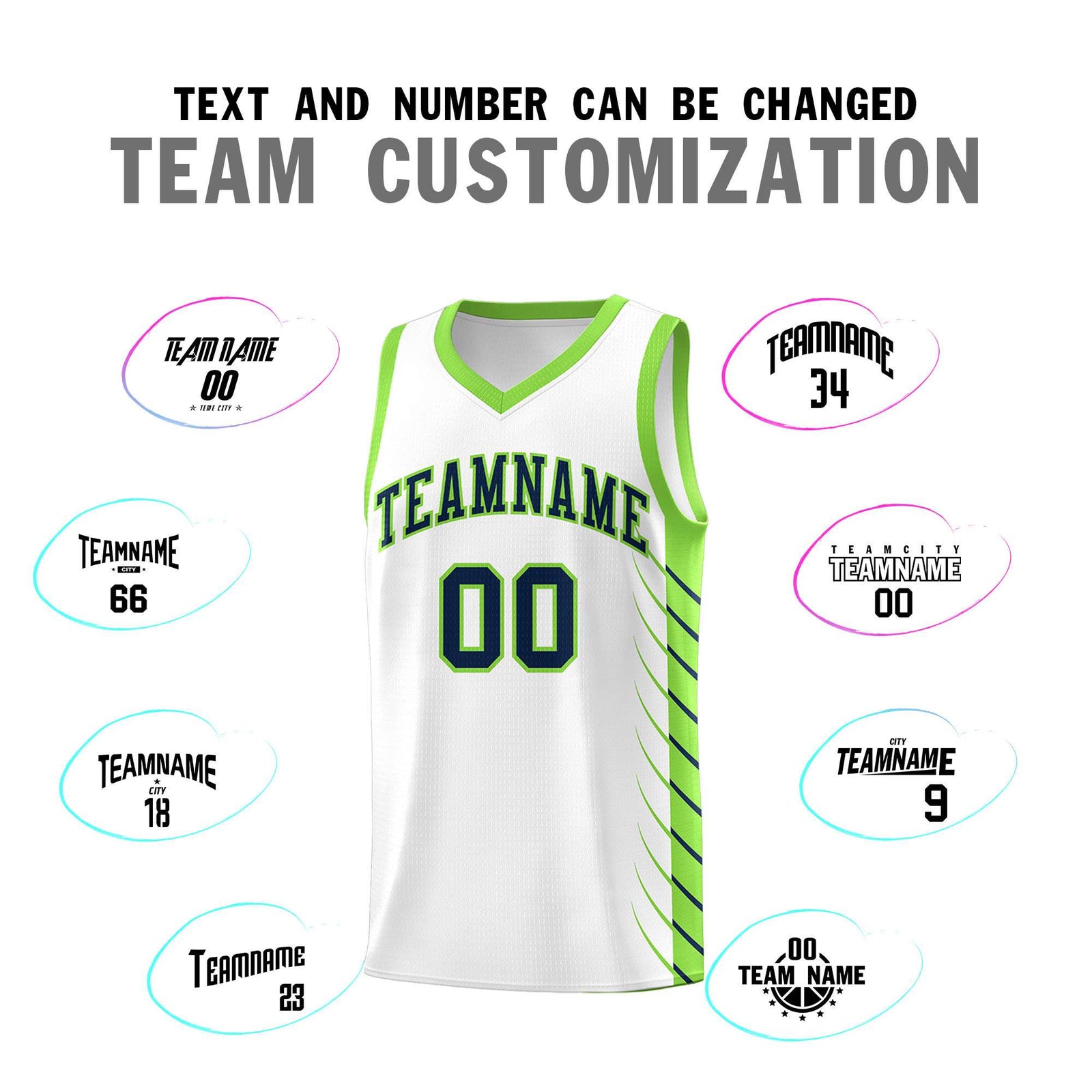Custom White Fluorescent Green Personalized Side Symmetrical Line Pattern Sports Uniform Basketball Jersey