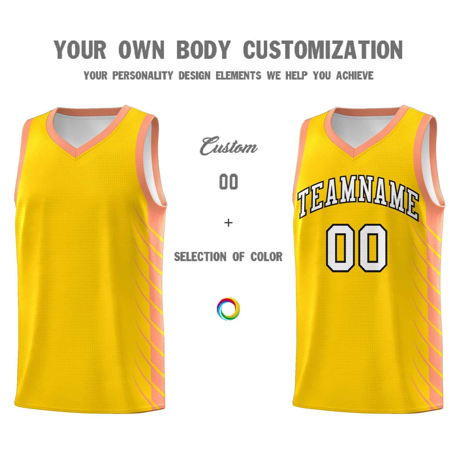 Custom Gold Light Orange Personalized Side Symmetrical Line Pattern Sports Uniform Basketball Jersey