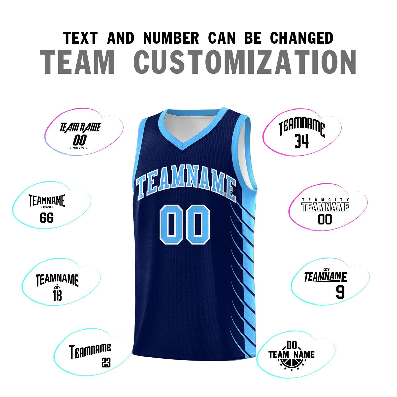 Custom Navy Powder Blue Personalized Side Symmetrical Line Pattern Sports Uniform Basketball Jersey