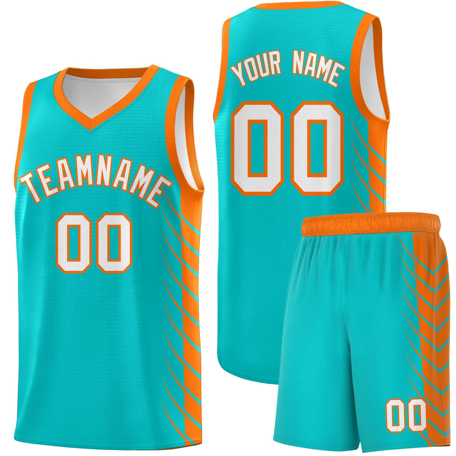 Custom Aqua Orange Personalized Side Symmetrical Line Pattern Sports Uniform Basketball Jersey
