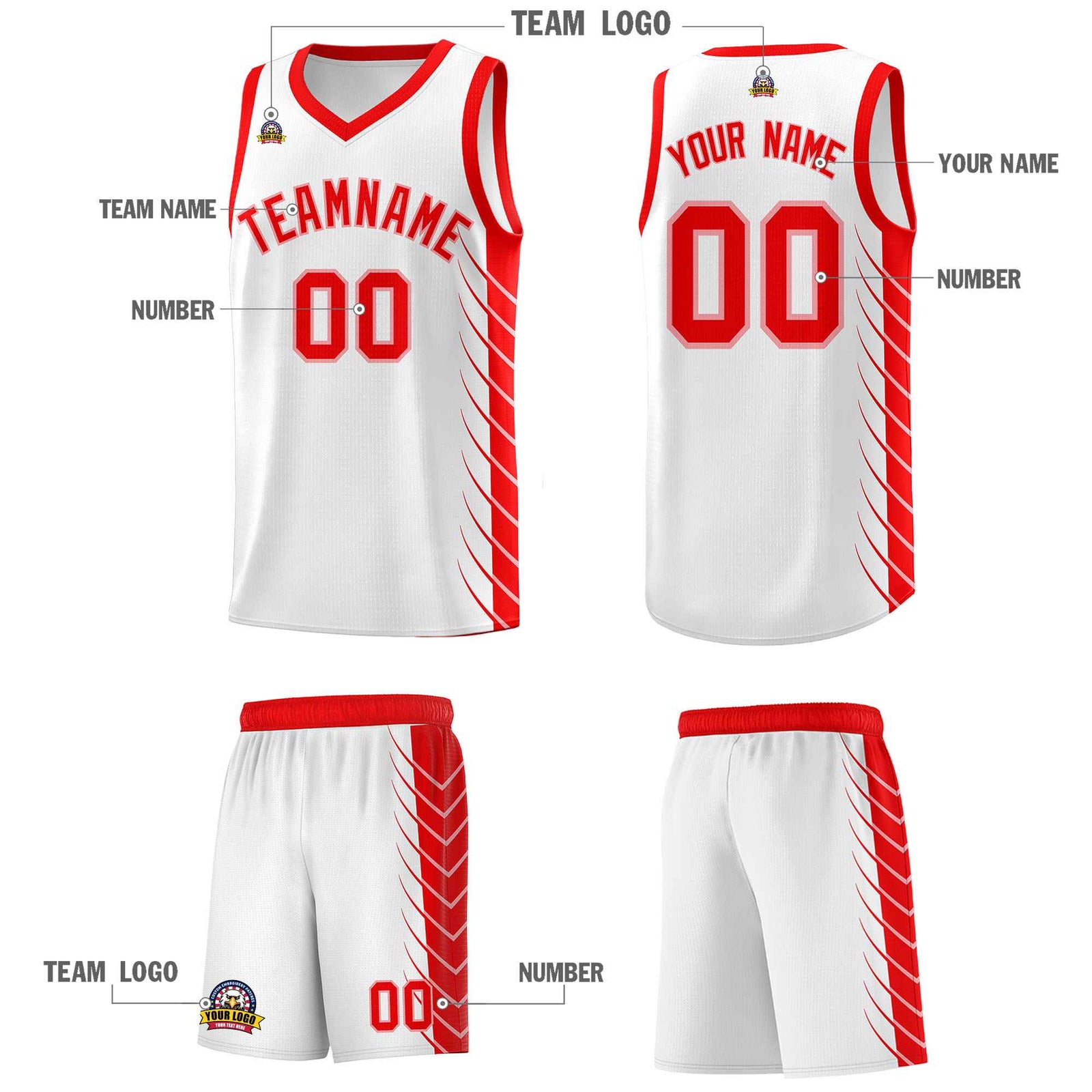 Custom White Light Red Personalized Side Symmetrical Line Pattern Sports Uniform Basketball Jersey