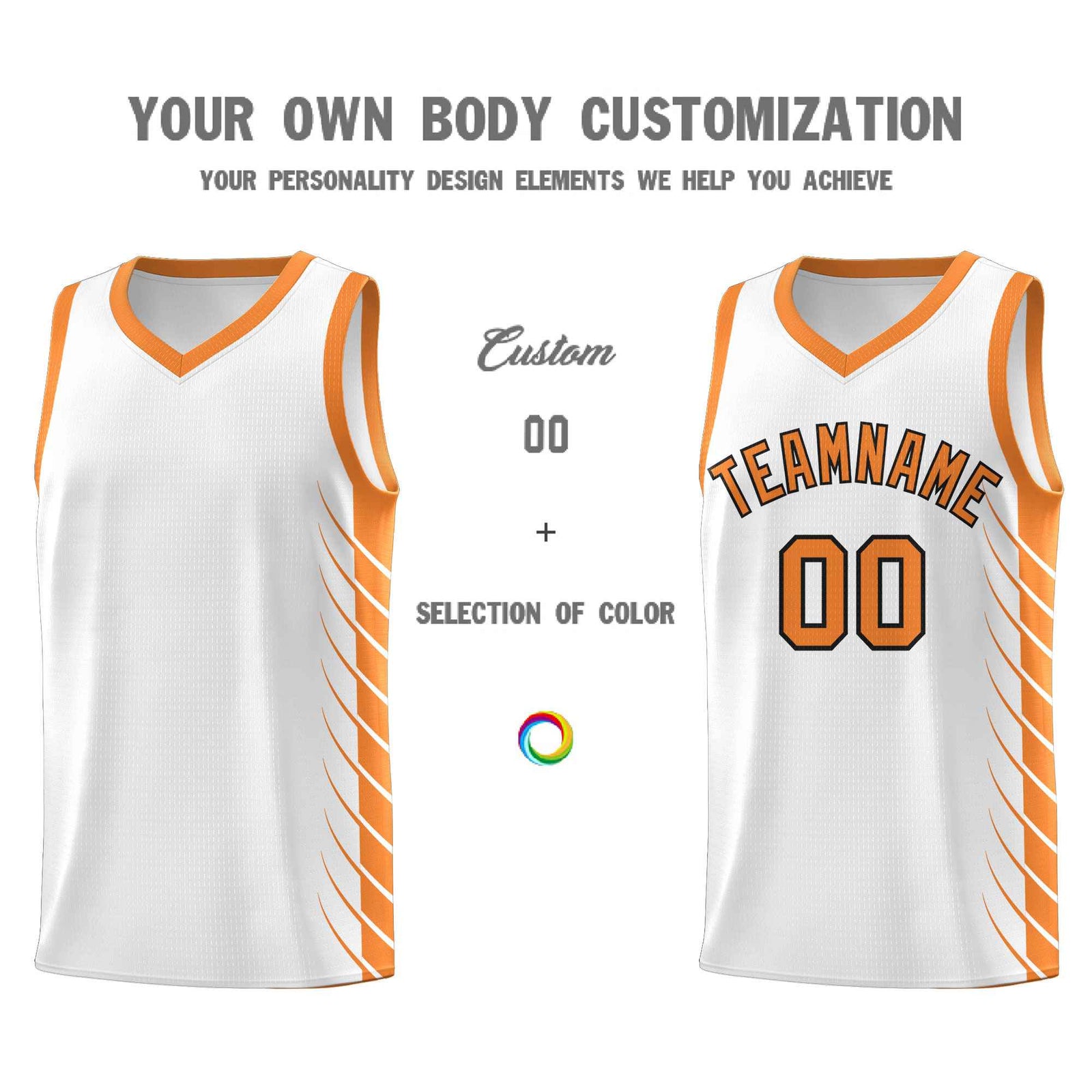 Custom White Gold Orange Personalized Side Symmetrical Line Pattern Sports Uniform Basketball Jersey