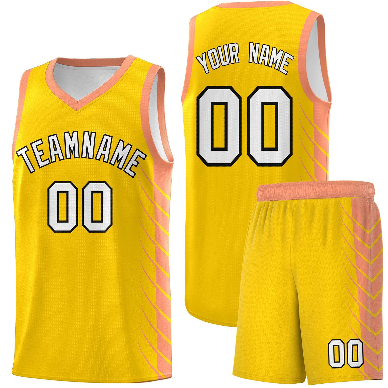 Custom Gold Light Orange Personalized Side Symmetrical Line Pattern Sports Uniform Basketball Jersey