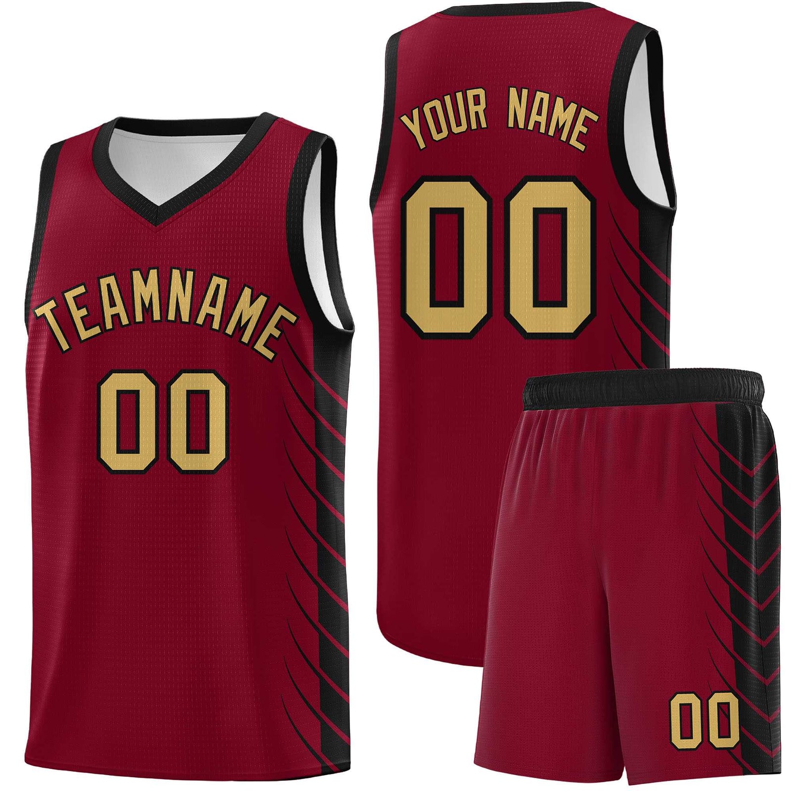 Custom Crimson Black Personalized Side Symmetrical Line Pattern Sports Uniform Basketball Jersey