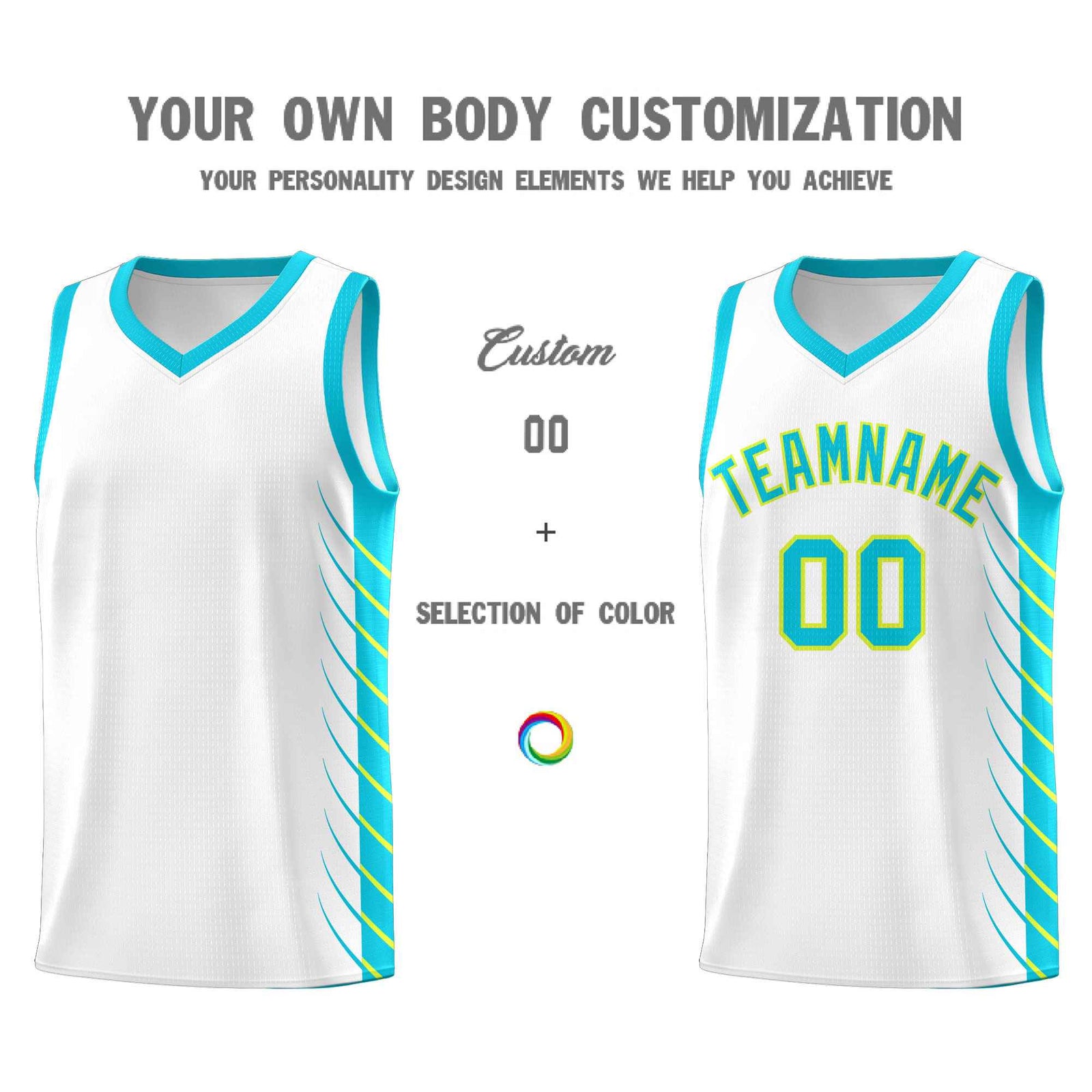 Custom White Sky Blue Personalized Side Symmetrical Line Pattern Sports Uniform Basketball Jersey