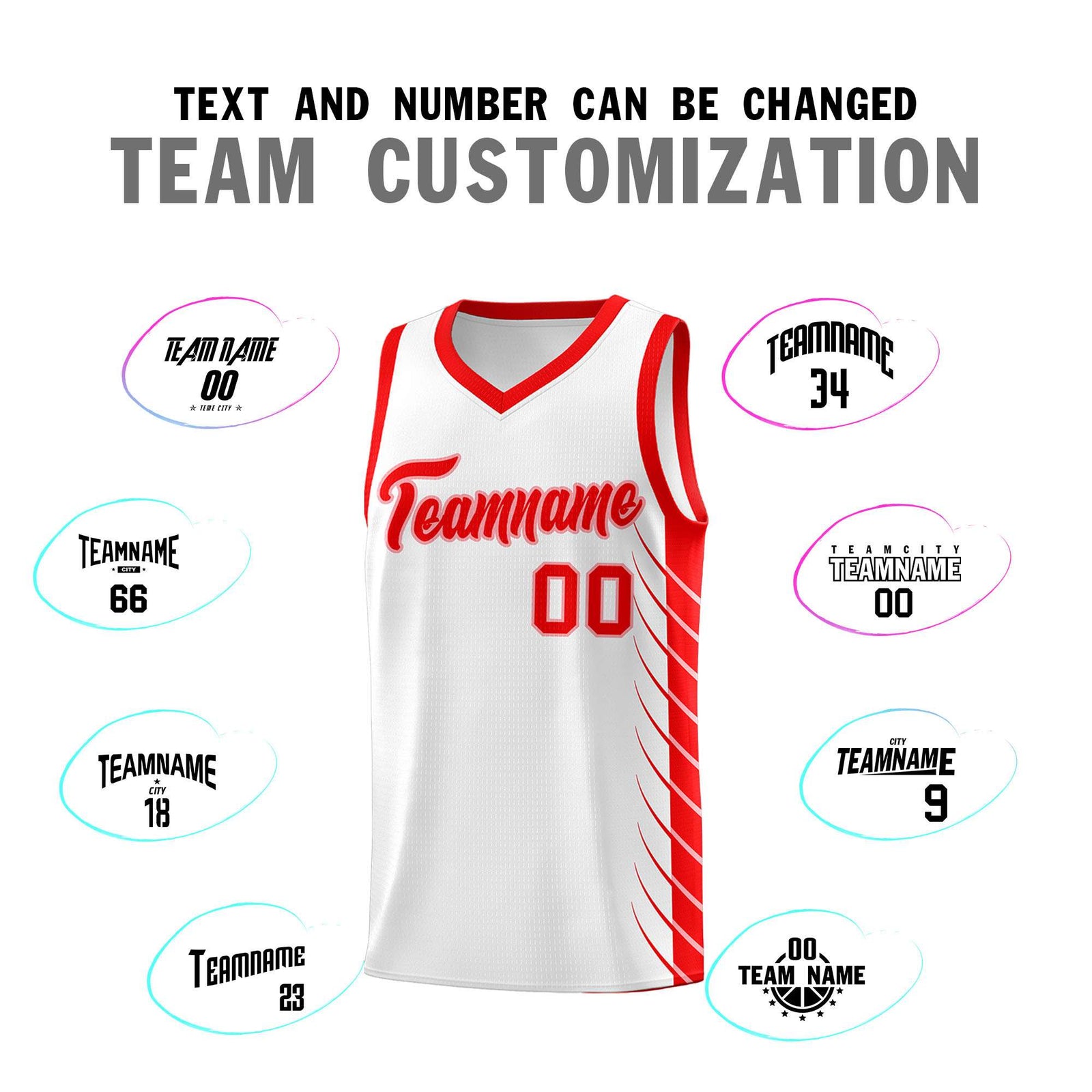 Custom White Light Red Personalized Side Symmetrical Line Pattern Sports Uniform Basketball Jersey