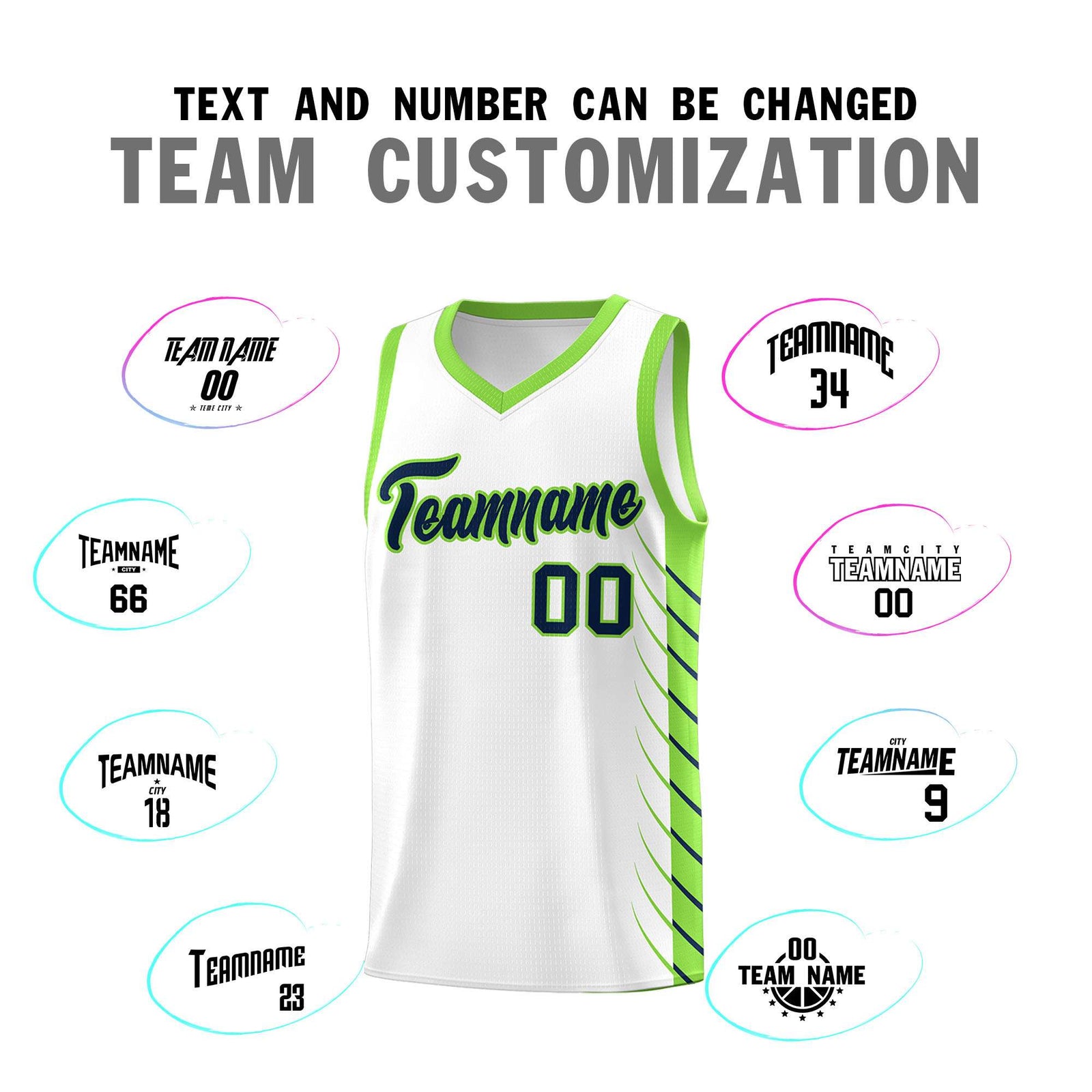 Custom White Fluorescent Green Personalized Side Symmetrical Line Pattern Sports Uniform Basketball Jersey