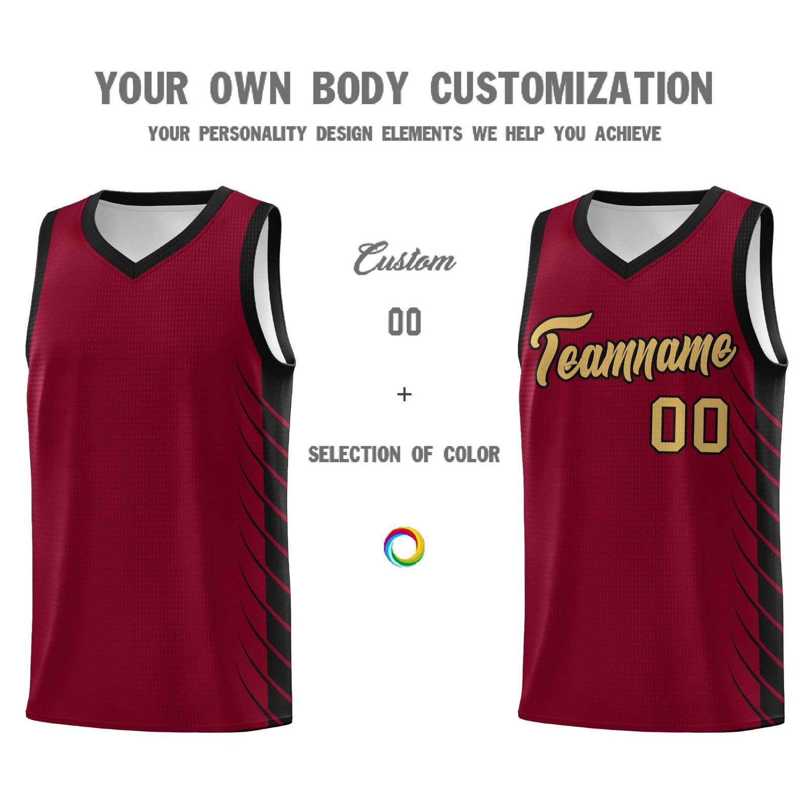 Custom Crimson Black Personalized Side Symmetrical Line Pattern Sports Uniform Basketball Jersey