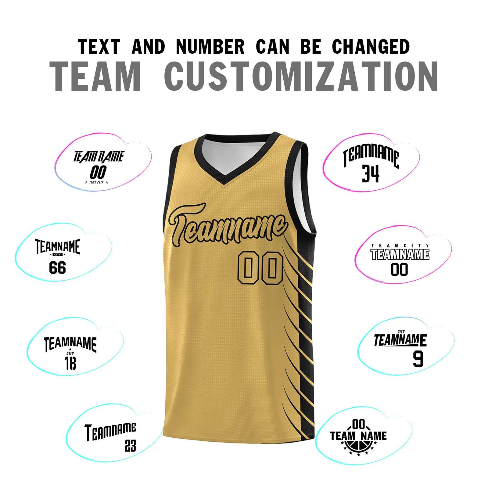 Custom Old Gold Black Personalized Side Symmetrical Line Pattern Sports Uniform Basketball Jersey