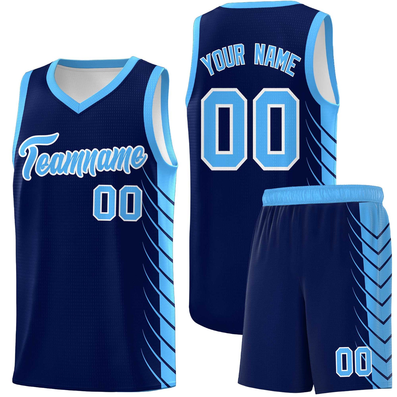 Custom Navy Powder Blue Personalized Side Symmetrical Line Pattern Sports Uniform Basketball Jersey