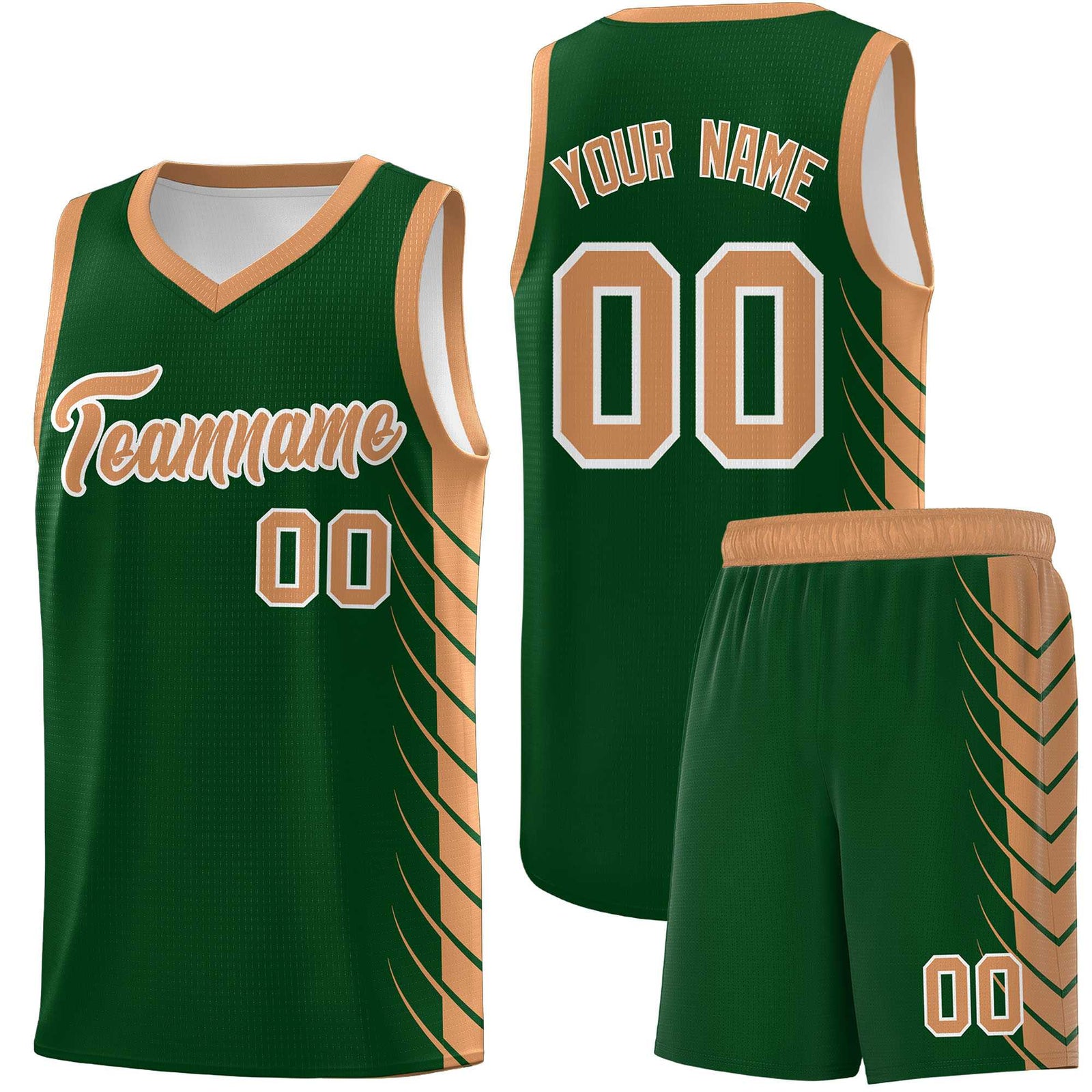 Custom Green Buckskin Brown Personalized Side Symmetrical Line Pattern Sports Uniform Basketball Jersey