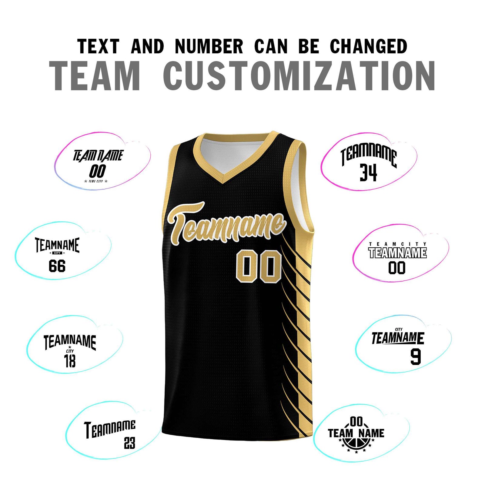 Custom Black Old Gold Personalized Side Symmetrical Line Pattern Sports Uniform Basketball Jersey
