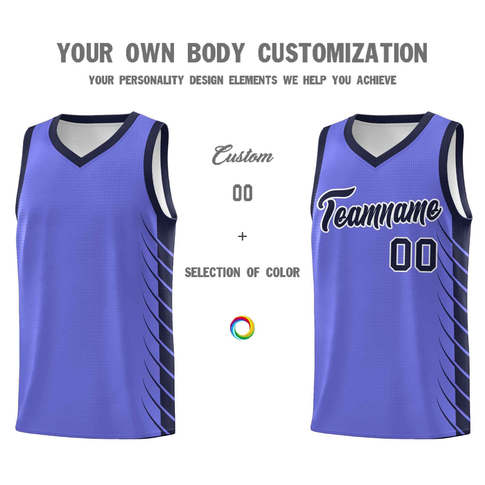 Custom Purple Navy Personalized Side Symmetrical Line Pattern Sports Uniform Basketball Jersey